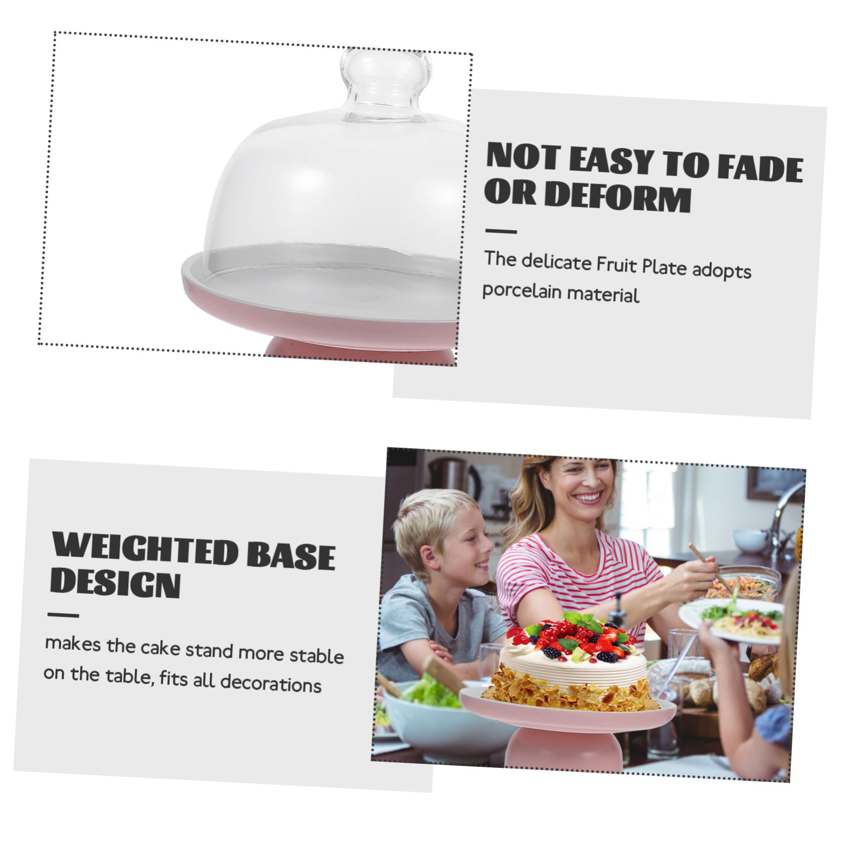 Tortenständer aus Porzellan mit Kuppeldeckel, Dessertteller mit rosa Fuß zur Aufbewahrung von Früchten, Süßigkeiten und Snacks, Elegantes Tablett zum Backen mit der Famil