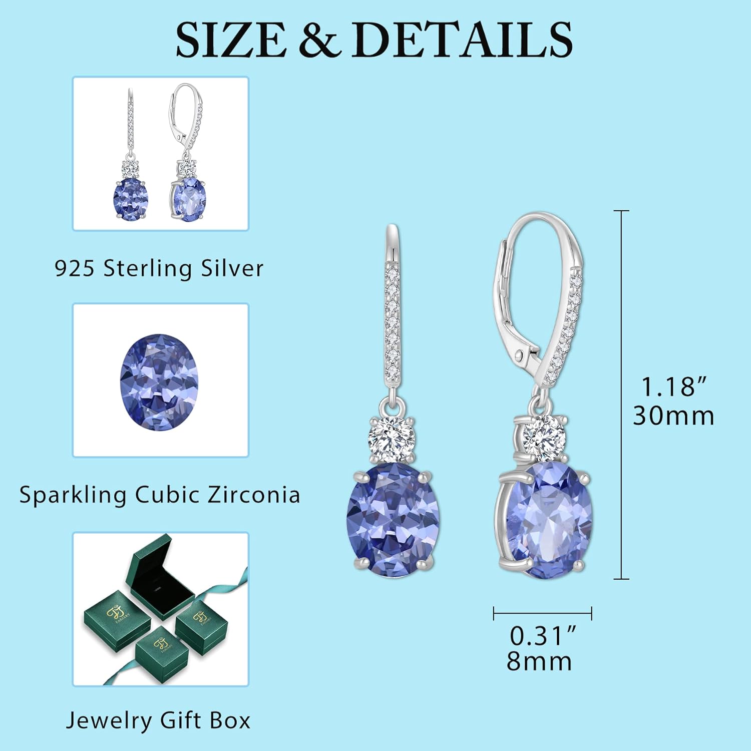 FJ Dangle Drop Earrings 925 Sterling Silver Solitaire Leverback Earrings Birthstone Jewelry for Women - Image 6