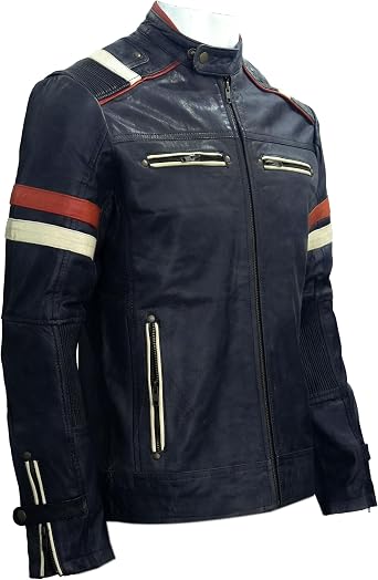 Men's Vintage Cafe Racer Retro 2 Black Retro Moto Distressed Genuine Leather Jacket Vintage Style Motorcycle Black Jacket