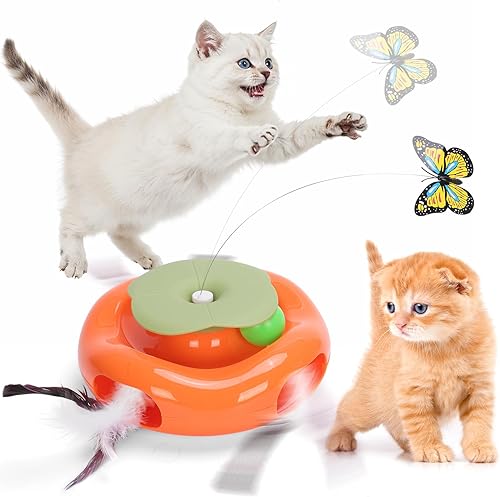 Juguete interactivo para gatos 3 en 1 de Halloween, juguete para gatos de calabaza, golpear un topo, juguete para gatos con mariposa giratoria y