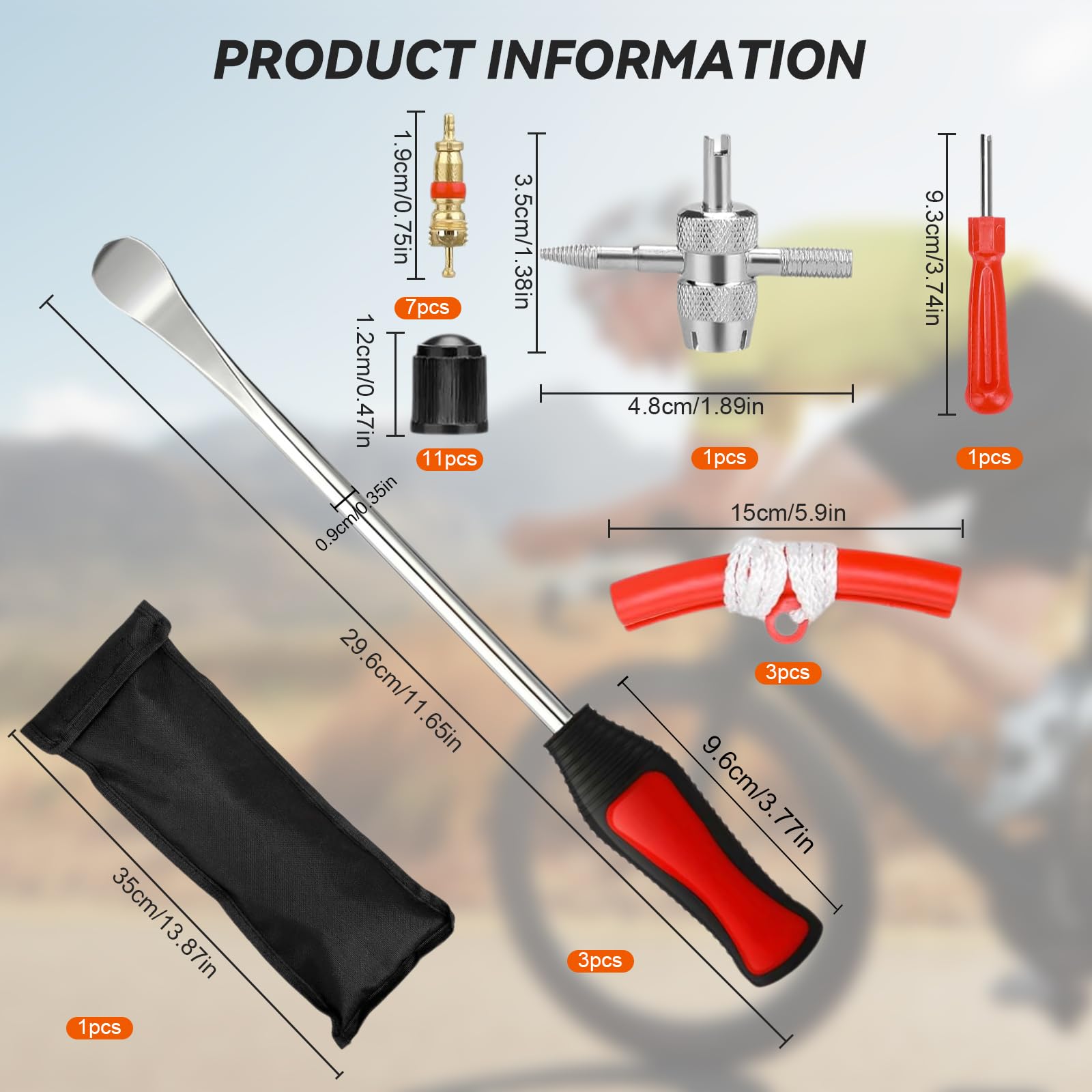27 PCS Combinazione Sollevamento Pneumatico Leva Utensile Cucchiaio, Ferro di Montaggio Pneumatico, con 3 Protezioni Cerchione, per Motocicletta, Bicicletta, Carrello Pneumatici