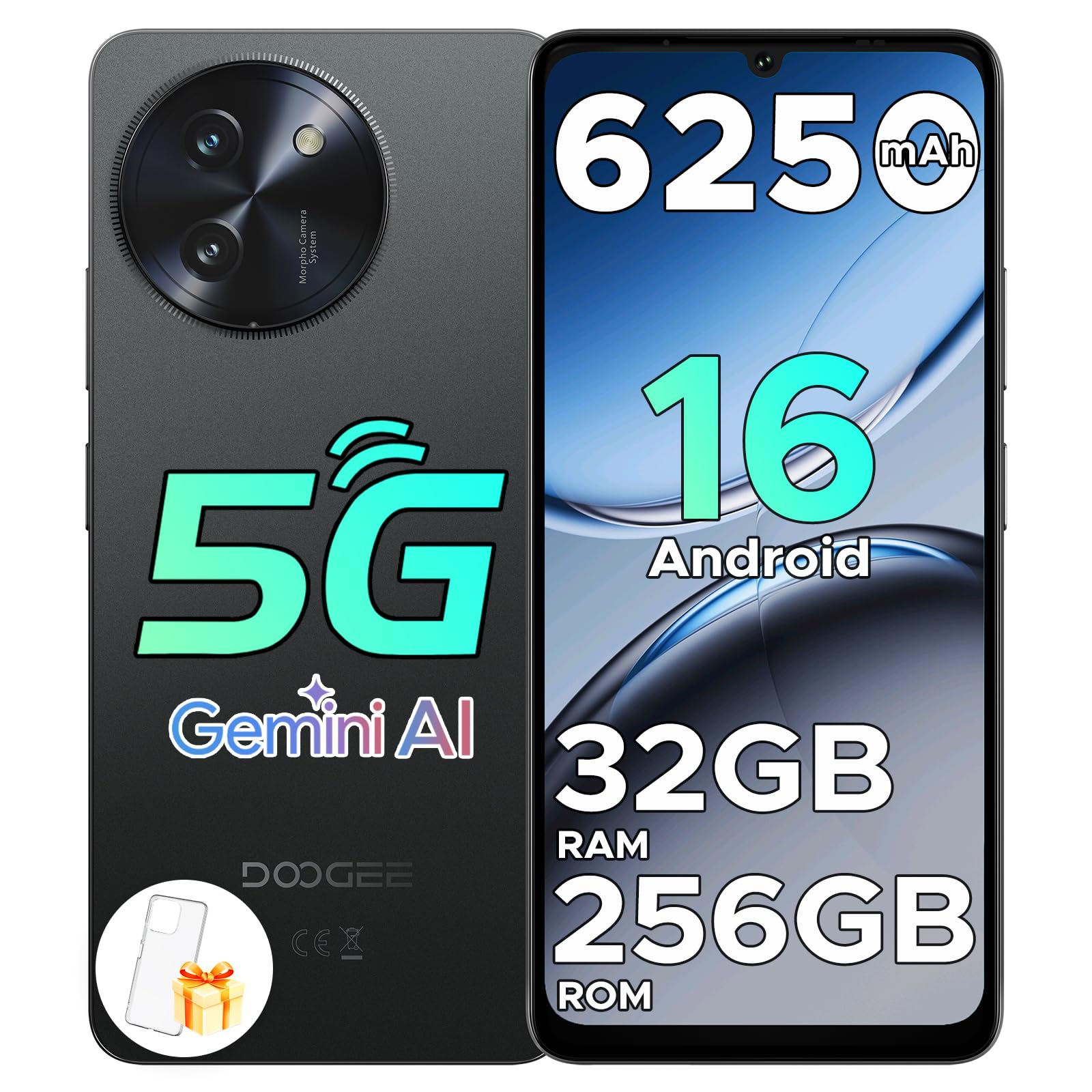 DOOGEE Note 59 Pro Smartphone 5G Android 16, 6.75" 120Hz 32GB+256GB/TF 2TB Cellulare, T8200 Octa-Core Telefono, 6250mAh/Gemini AI/16MP+8MP/Fingerprint/Face ID/5G Dual SIM/Widevine L1/OTG/Tipo-C/NFC