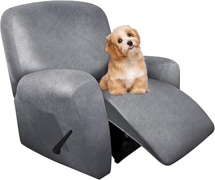 molasofa Recliner Chair Covers 4 Pieces Leather Like Large Recliner Chair Covers with Pocket Waterproof Non Slip Stretch Recliner Slipcover for Lazy Boy Recliner Chairs Washable Light Grey