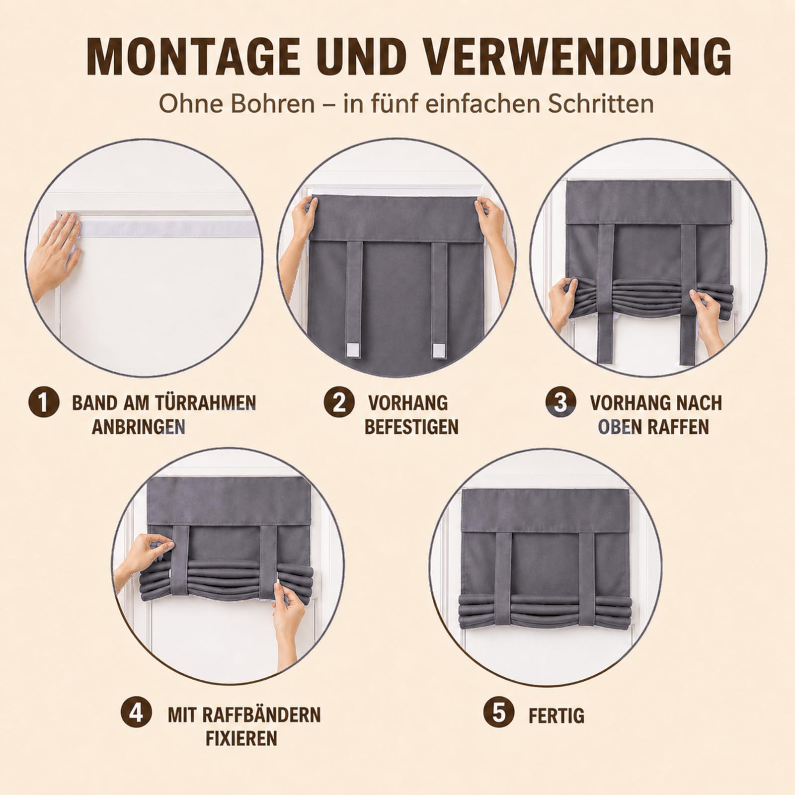 Türfenster-Vorhang mit Klettband,Dunkelgrau 147x193cm
