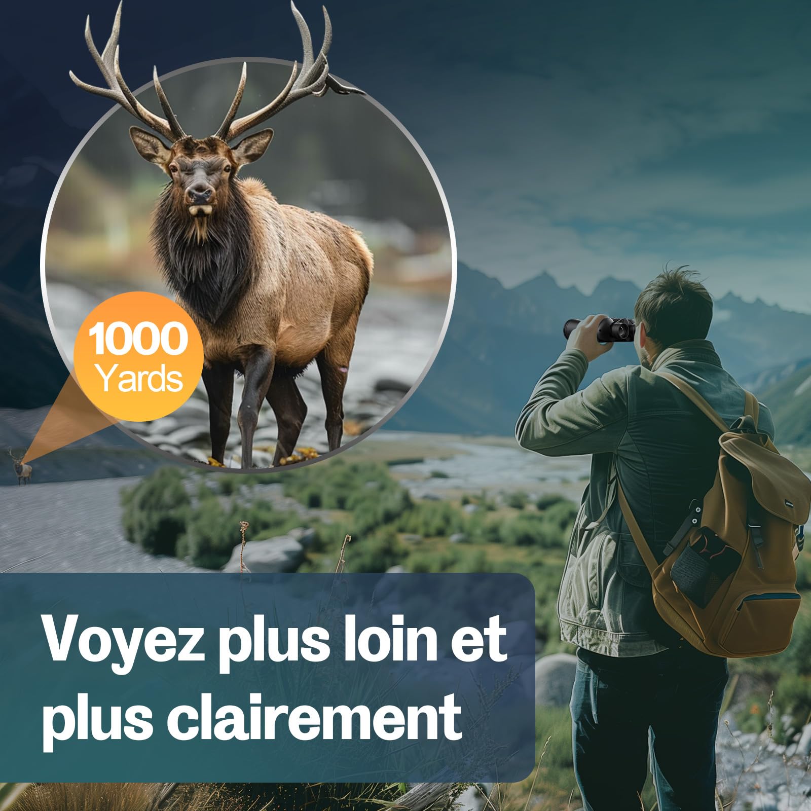 Jumelles 20x52 pour Adultes HD Grande Vue avec Faible lumière Claire