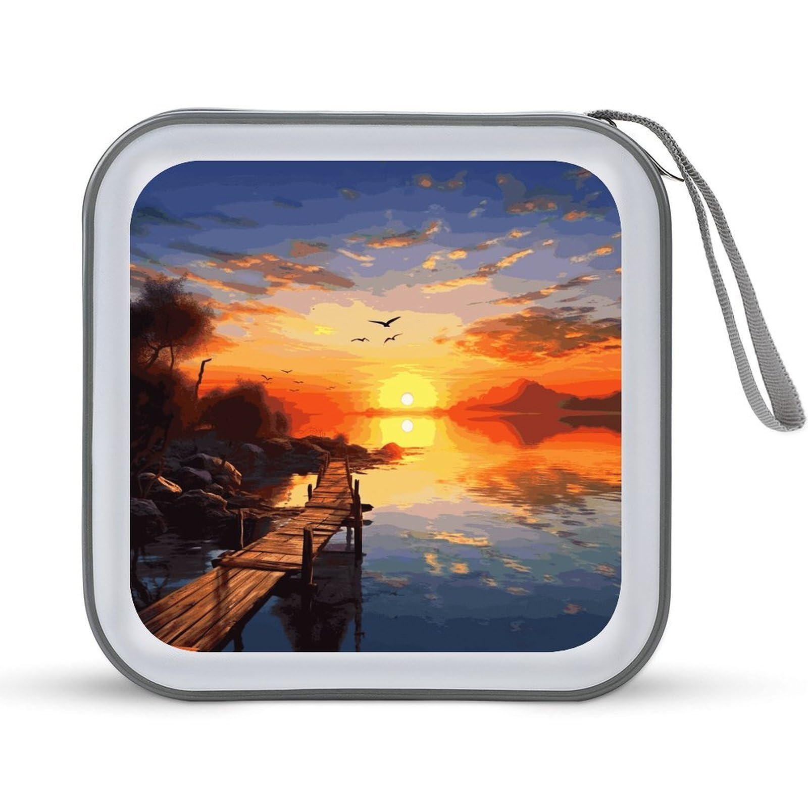 JTREHY Sunset Scenery CD Case 40 Capacity Case Zipper CD Collection Bag with Handles Cover DVD Storage Hard Plastic DVD Disc Cases Storage Binder for Car Home Office Travel
