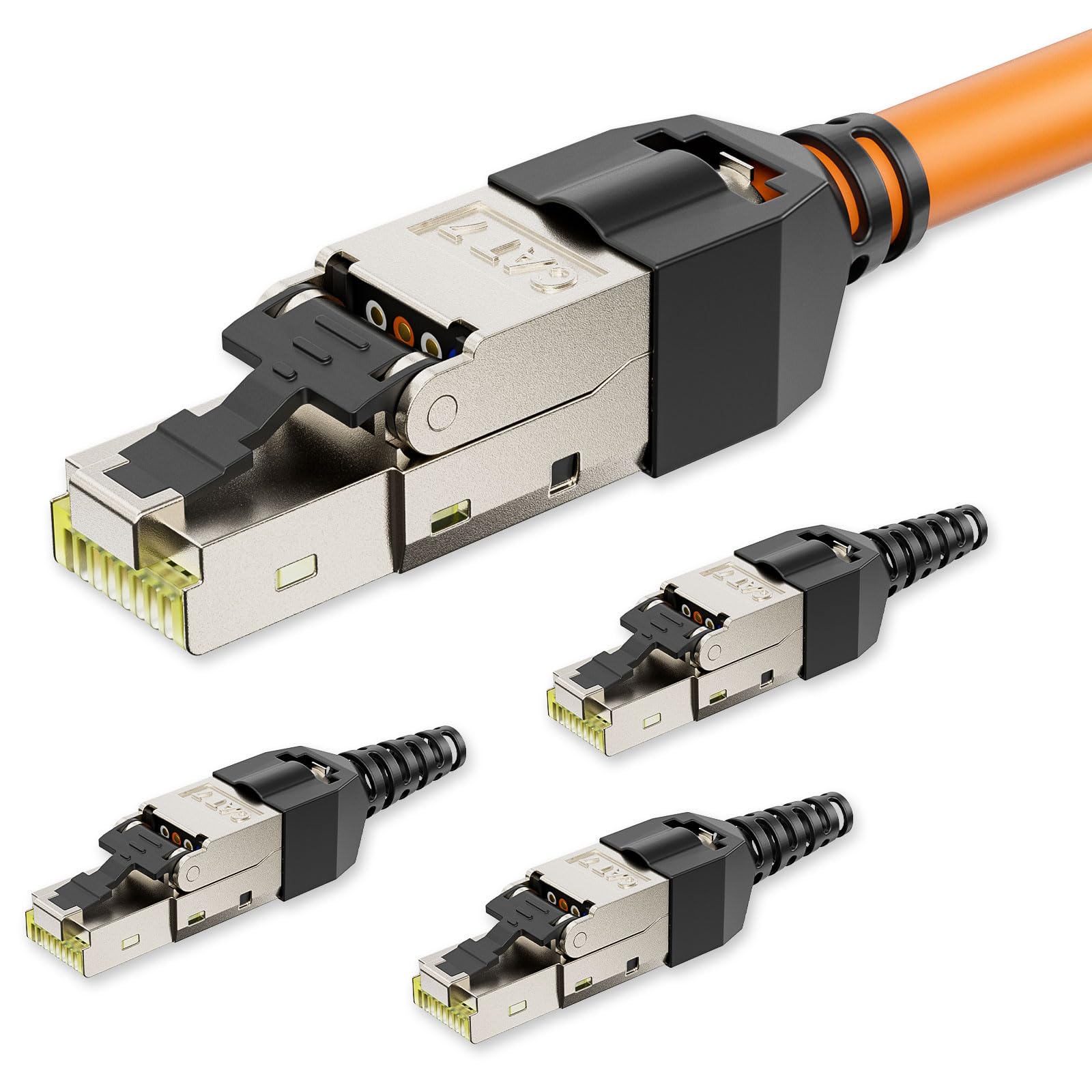 iwillink RJ45 Stecker Werkzeuglos, CAT7 Netzwerkstecker, LAN Stecker Ethernet Verlegekabel 10Gbit/s, Premium LSA Schneidklemme für CAT6 CAT6a CAT7 Netzwerkkabel mit PoE-Unterstützung‌, 4 Stück