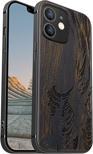 Miniatura 46 de Carveit Funda magnética de madera para iPhone 12 Pro [madera natural y TPU suave] a prueba de golpes, funda de madera única y elegante compatible