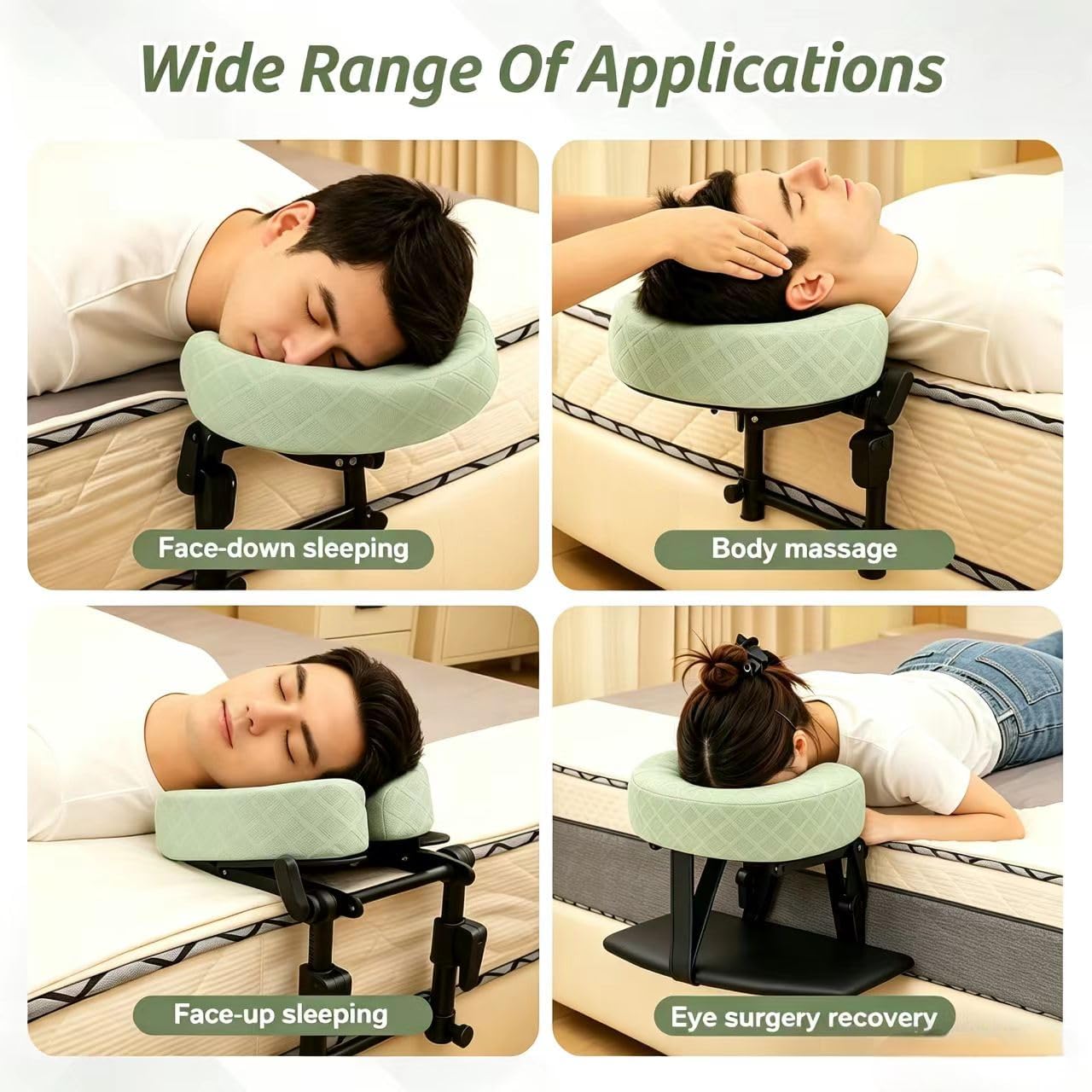 Massage Headrest for Bed, Adjustable Massage Face Cradle at Home, Portable Bed Massage Head Holder, Face Down Pillow After Eye Surgery, Washable Pillowcases