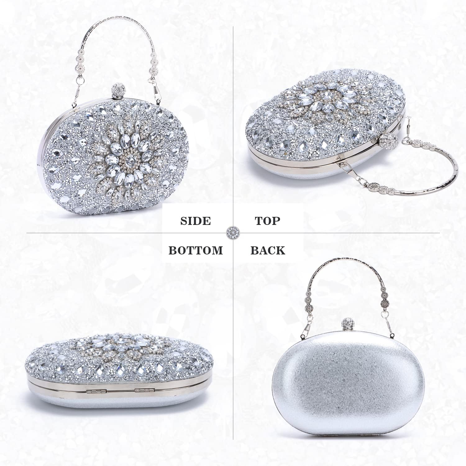 Women Rhinestone Evening Clutch Purse Bag Bling Glitter Sparkly Diamond Tote Bag Crystal Wedding Party Bag