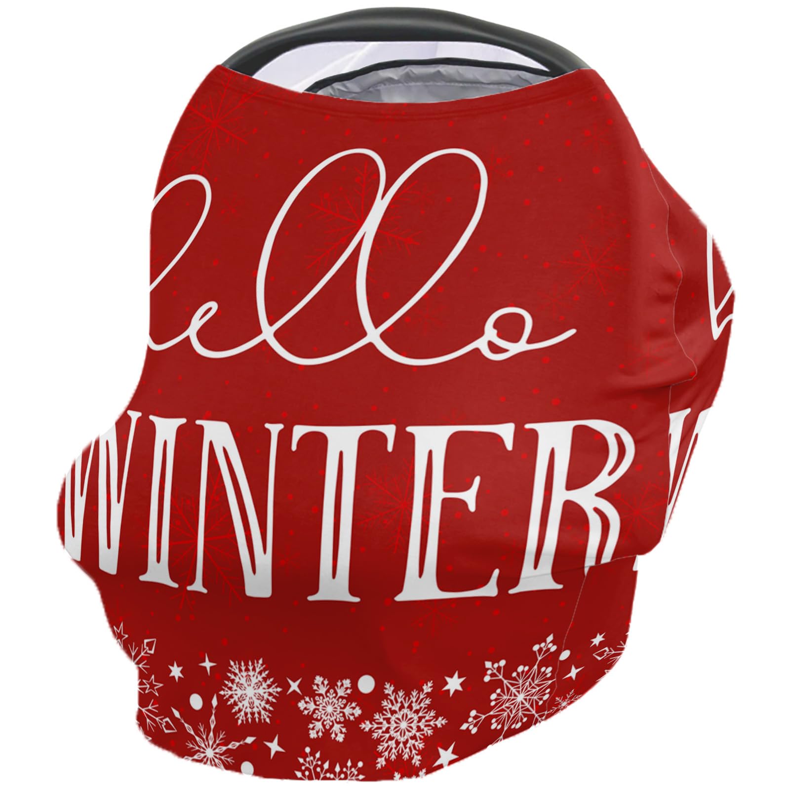 Nursing Cover for Breastfeeding Scarf, Hello Winter Snowflake Red Baby Car Covers Super Soft Multi Use for Canopy Shopping Cart Cover Blanket Stroller Cover