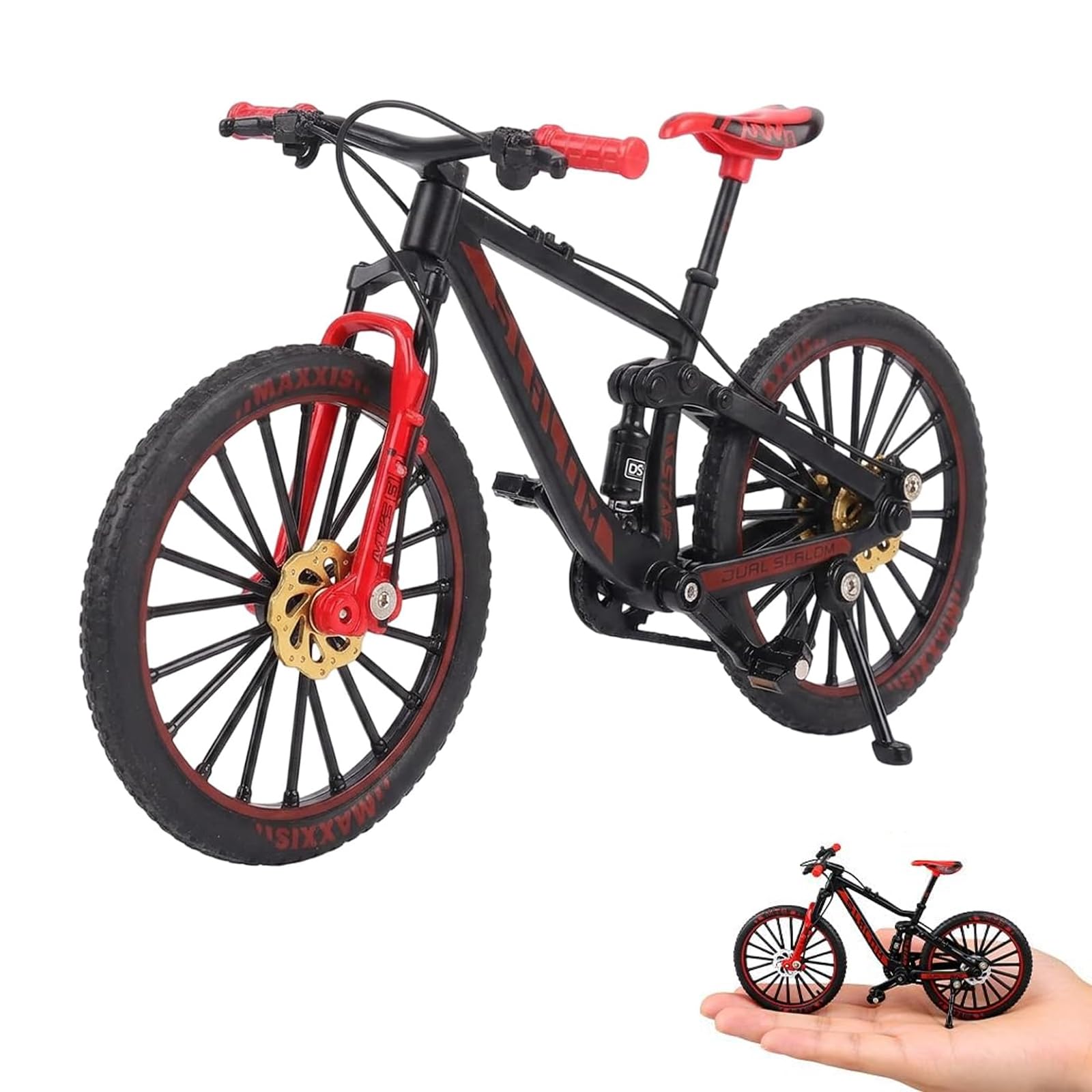 ZPSCXQ Finger Bike, Finger Mountain Bike for Stress Relief and Motor Skills, Black Red Mini Bike with Realistic Features, 1:10 Scale Model for Desktop Display and Creative Play