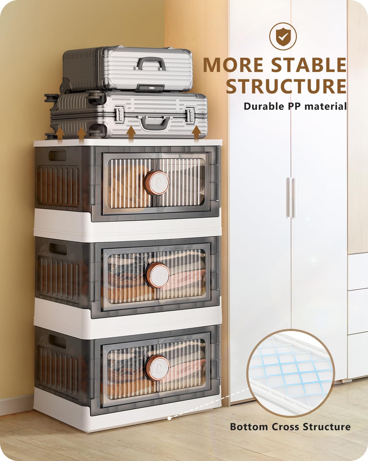 SOLEDI Stackable and Collapsible Storage Bins with Wheels 3 Pack - Large Storage Bins with Lids 10Gal/40QT*3, Closet organizers and storage, Pantry organization - Bathroom, Bedroom Storage