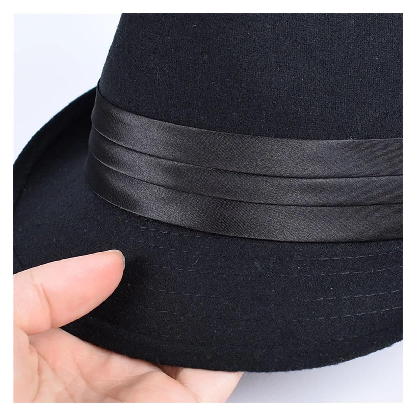 Fedora Uomo Cappello Classico da Uomo Fedora Cappello a Cilindro Trilby Casual a Maniche Corte Cappello Elegante con Nastro Jazz Cappello Fedora in Feltro Nero