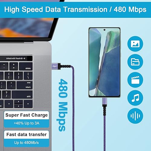 Miniatura 3 de Cable de carga USB C, 1063 pies, paquete de 3 cable de carga rápida para Samsung Galaxy S25 EdgeS25 PlusS25 UltraS24S23S22S21, Z Flip 6 5 Z Fold 6