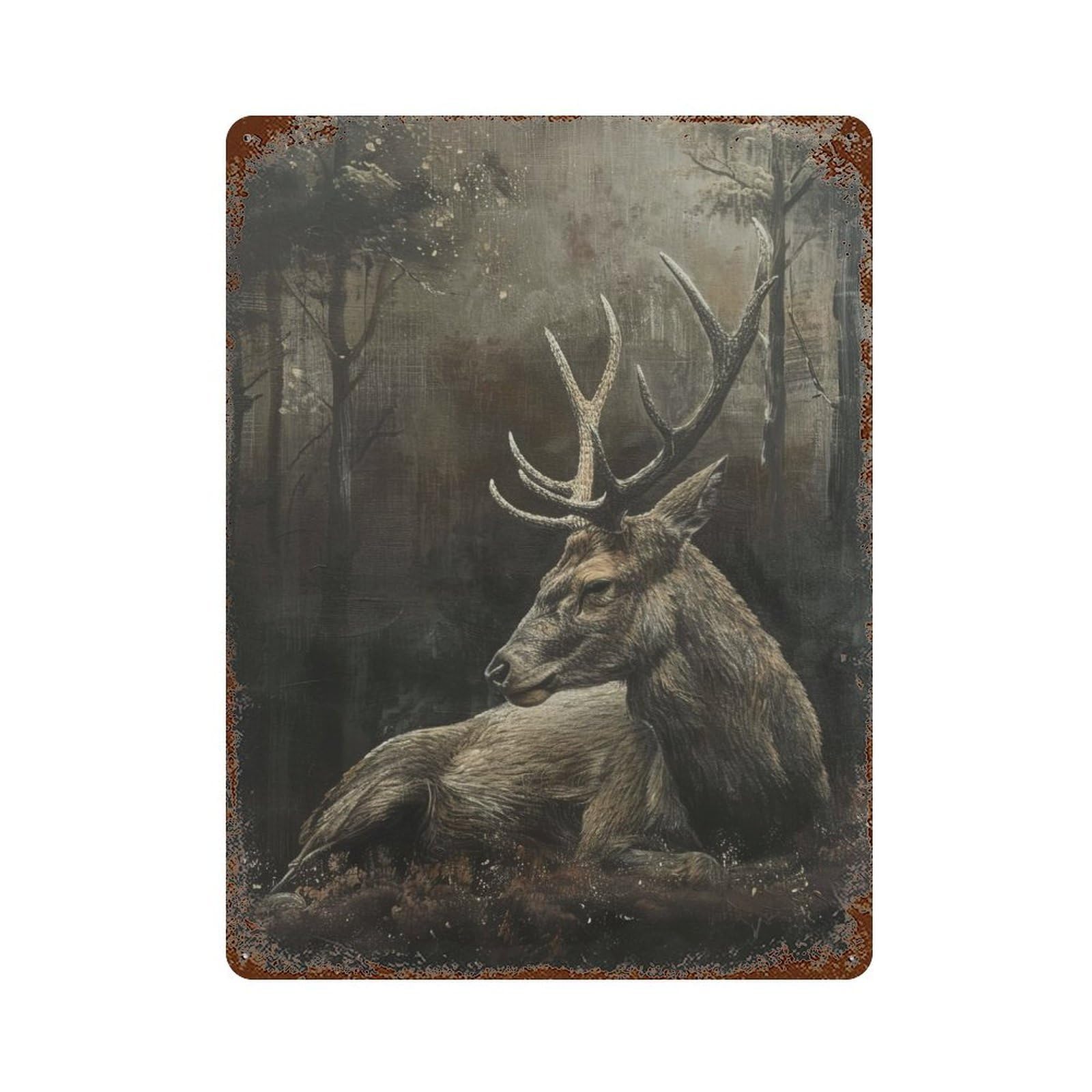 Rust Effect Stag in Mystical Forest Vintage Rust Metal Sign 15.7"x11.8", Rustic Home Decor for Farmhouse, Kitchen And Entryway Decor
