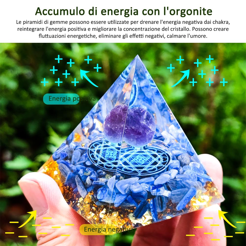 Piramide di Orgonite, Cristalloterapia Pietre Sfera di Ametista, Pietre Chakra di Cristallo Tigre, Dell'albero Vita Piramidi Energetiche, Chakra Healing Meditazione Yoga (D)