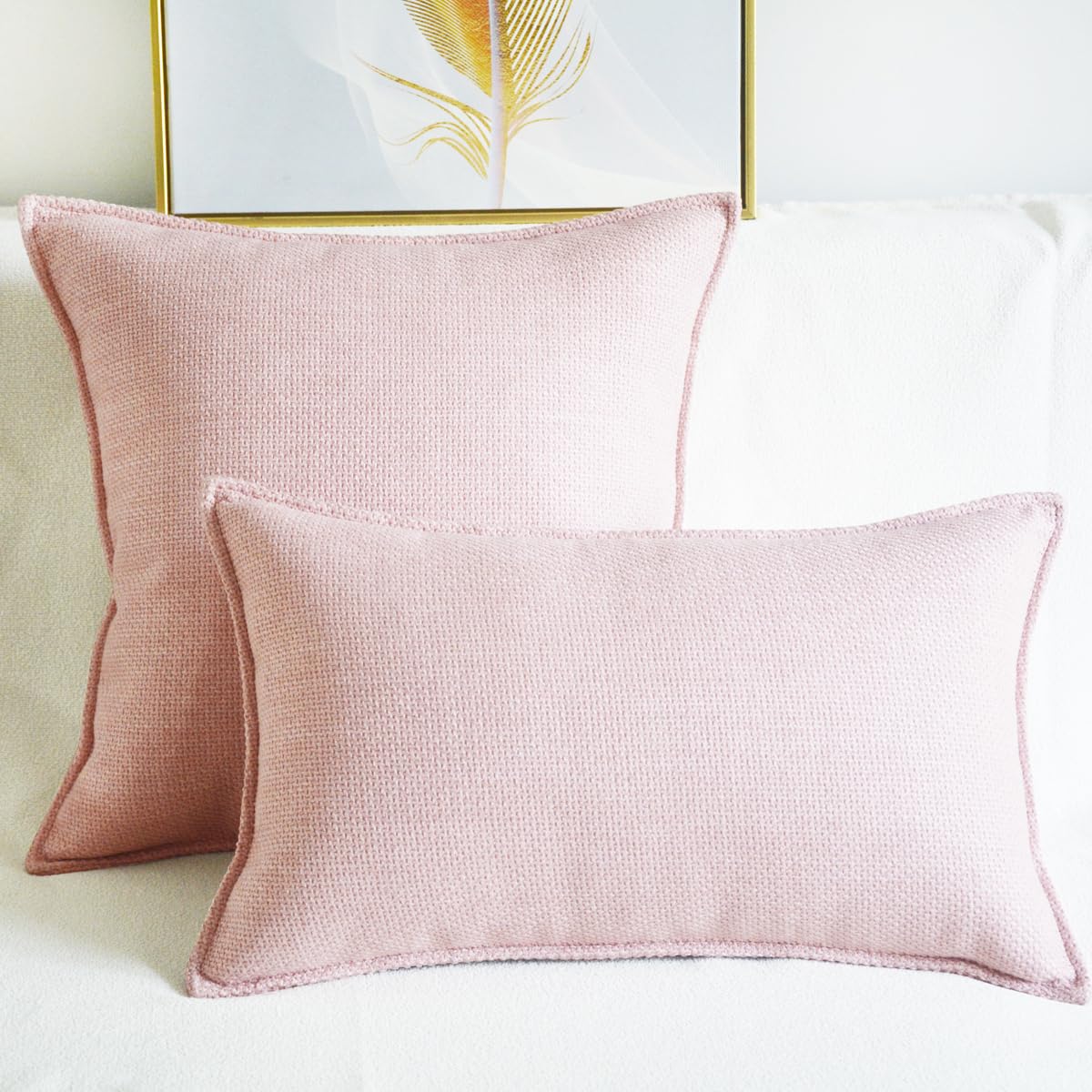 Lutanky Pink Linen Cushion Covers 30 x 50 cm Elegant Rectangle Throw Pillow Covers (Pack of 2) for Sofa Bedroom Home Decoration Oblong Pillowcase with Invisible Zipper 12x20 Inch - Image 3