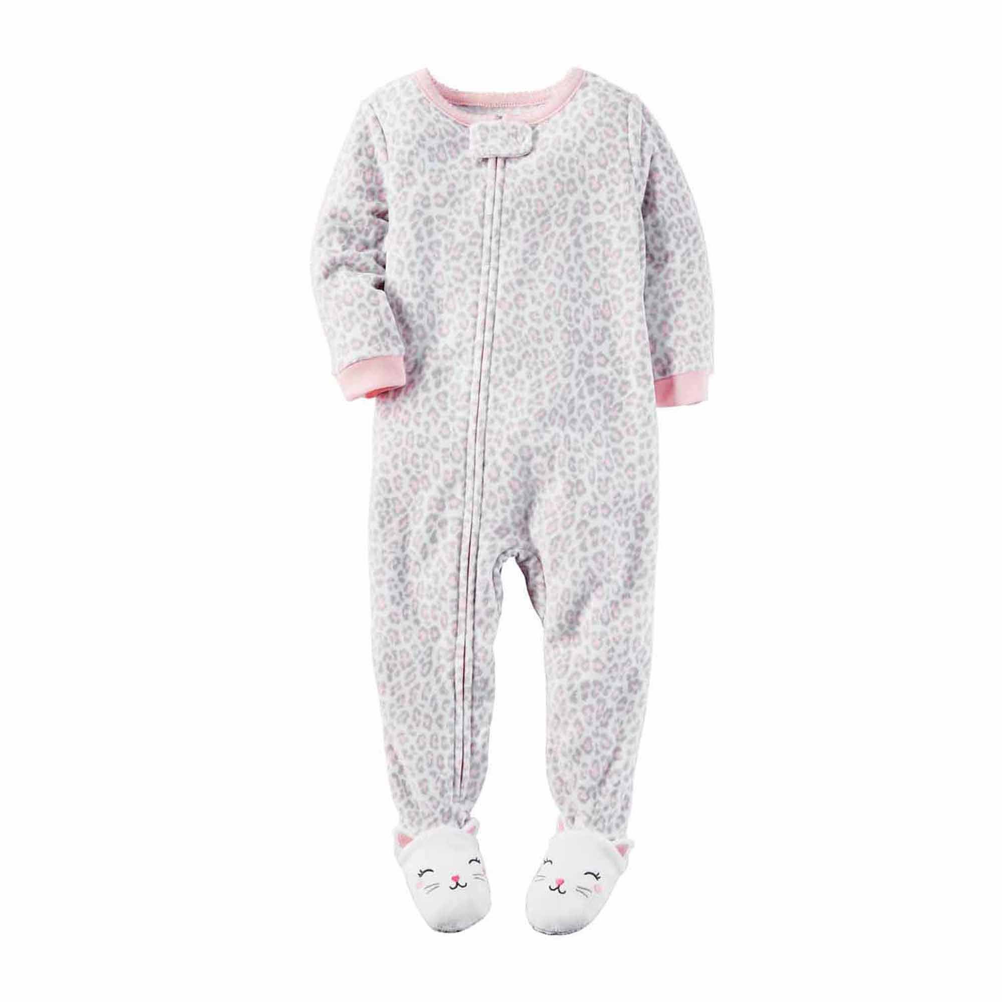 Carter's Schlafanzug Fleece Einteiler Mädchen Girl warm Weich Winter Reißverschluss (104/110, Weiss/rosa/grau)