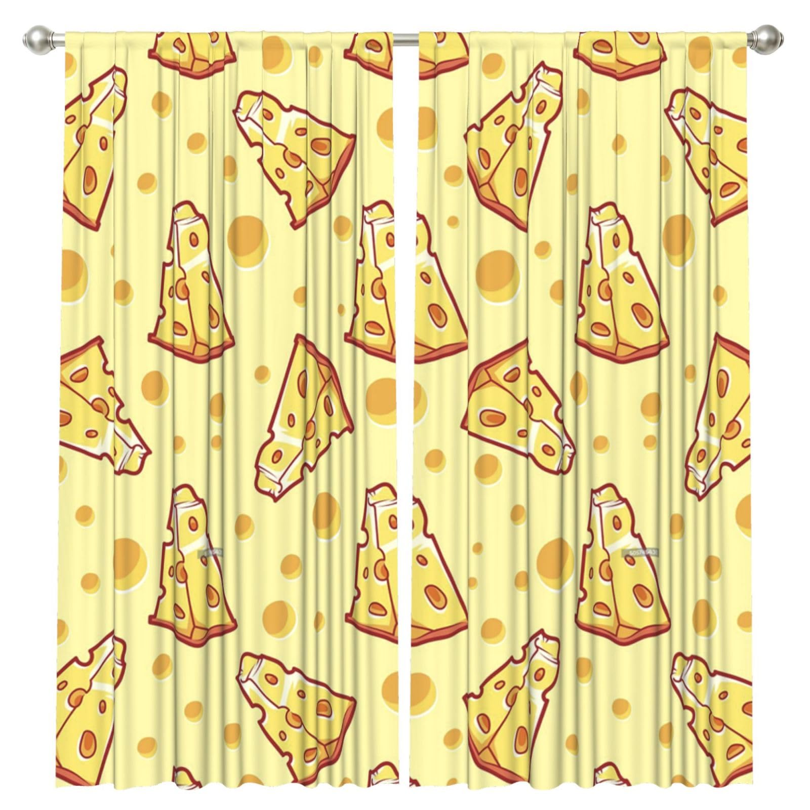 InOmak Cheese Food, 2 Panels Window Curtains 52 x 84 Inch Blackout Curtains for Living Room Bedroom