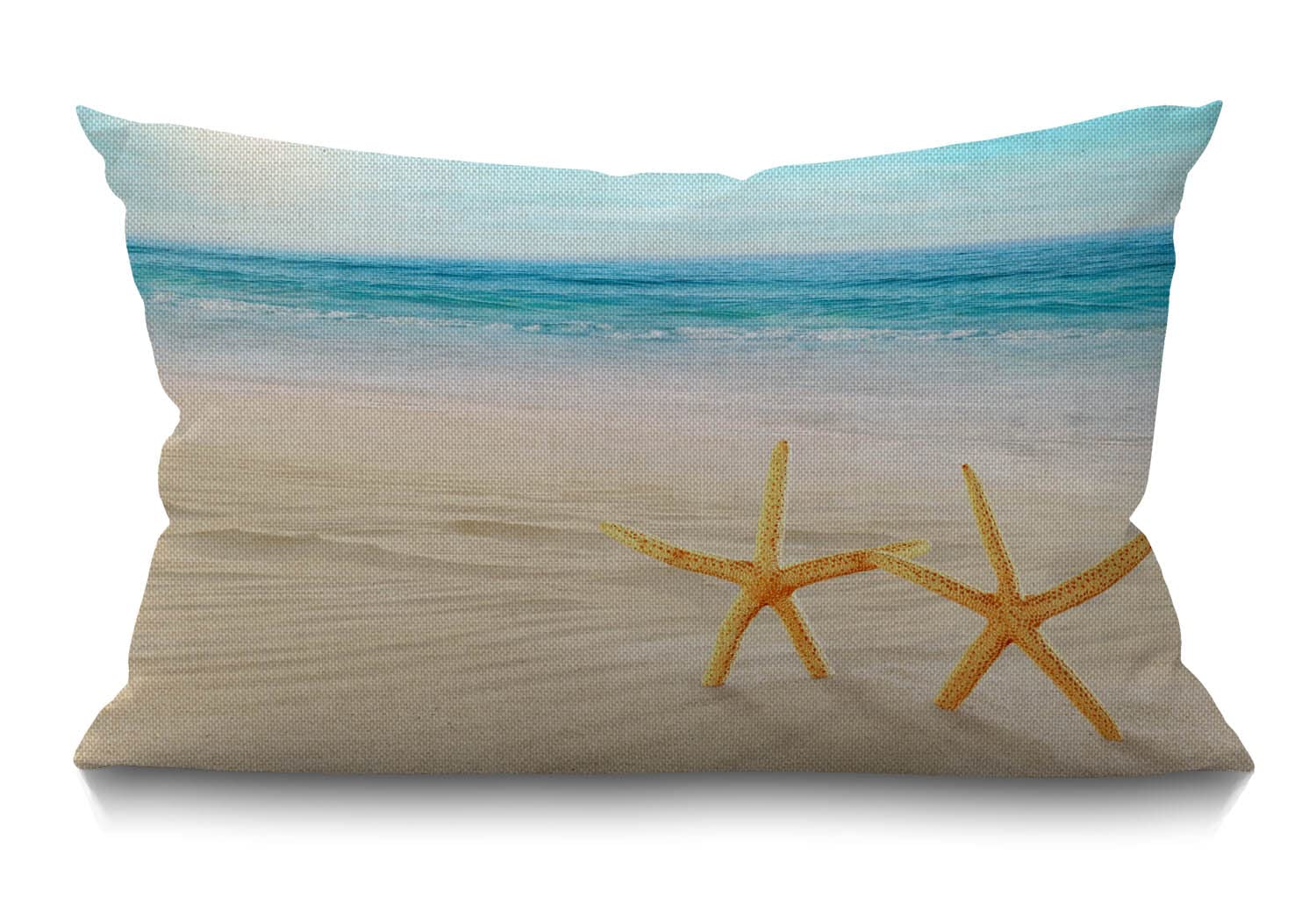 Bgbdeia Multi 117 Beach Starfish And Seas Oceans Blue Sky Seashells On The Sand Cushion Cover Farmhouse Décor Lumbar Pillow Cover Housewarming Gifts Family Room Décor 30 X 50 Cm 12" X 20"