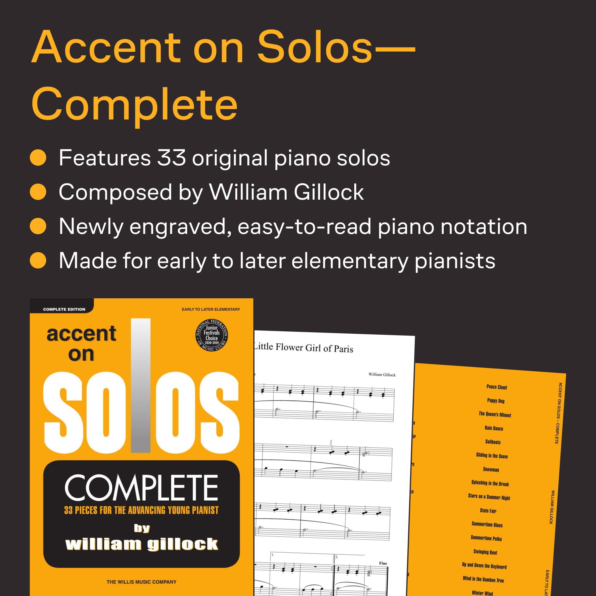 William gillock : accent on solos - complete - piano: Early to Later Elementary Level
