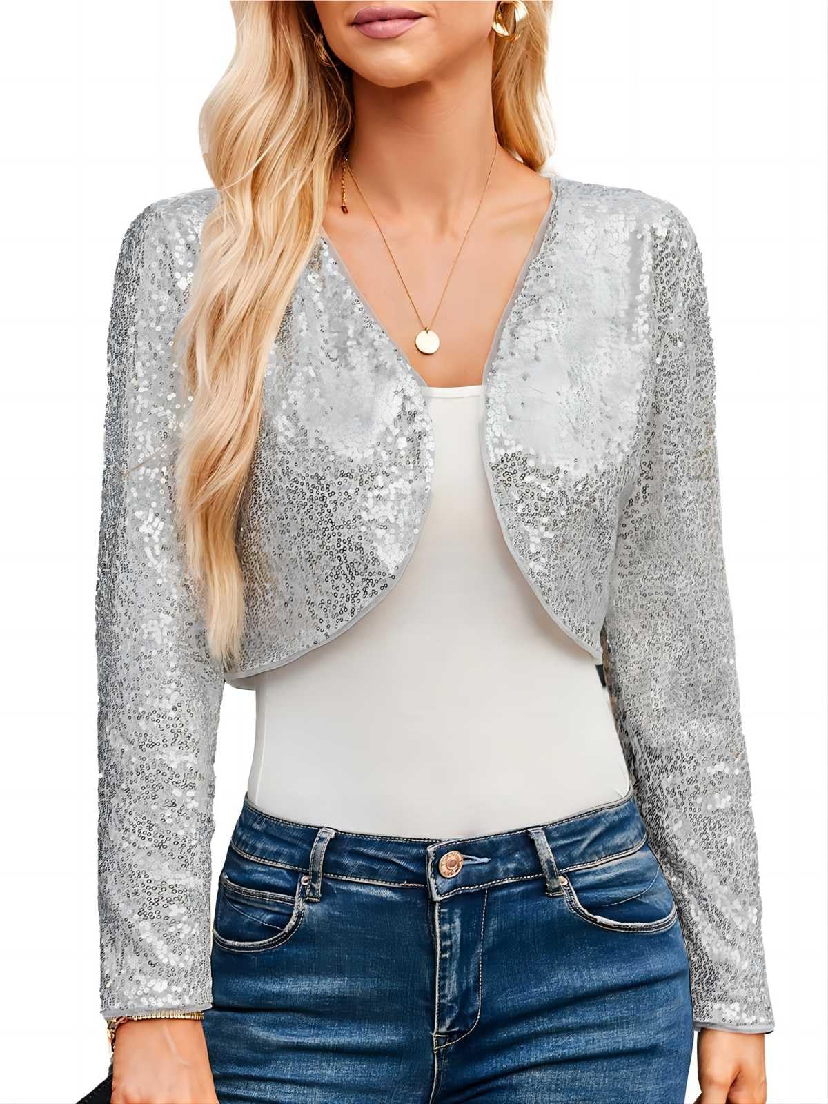 Womens Sparkly Shrugs Belle Poque Women's Sequin Jacket Open Front