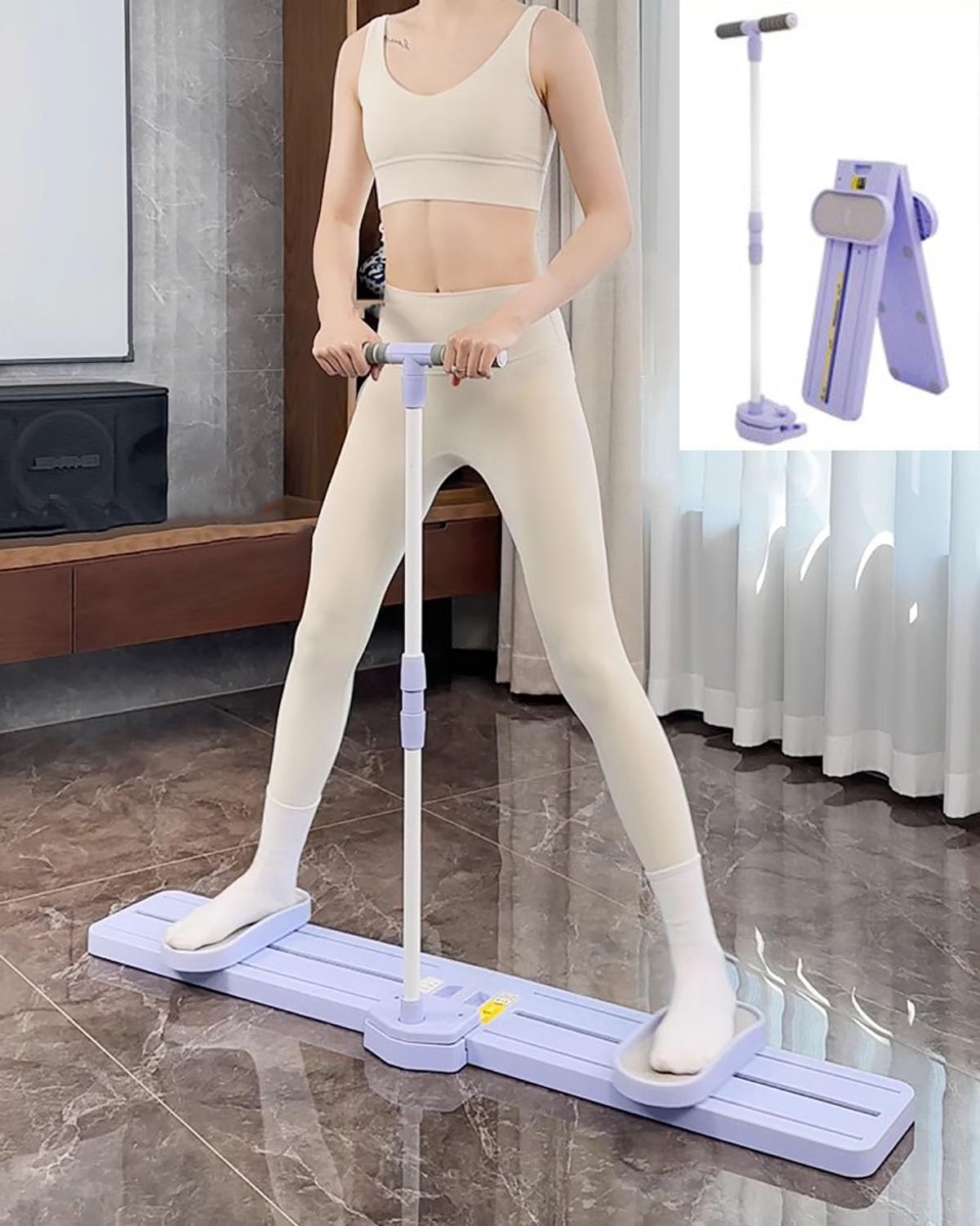 Ski Machine Foldable Leg Exercise Machine Standing, Ski Machine Pelvic Floor Trainer Legs, Thigh Practice Equipment for Female, Body Shaping Machine