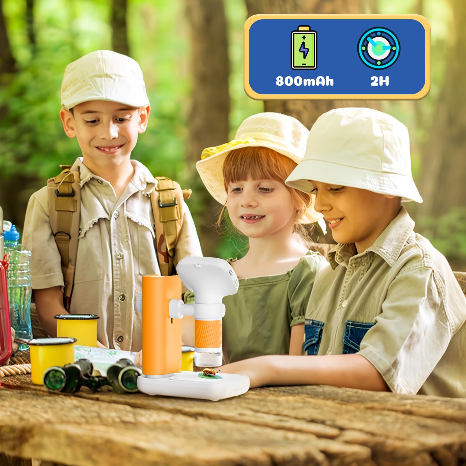 Leipan Microscopio digitale per bambini 2 in 1 con supporto per timer, ingrandimento 1000x, palmare/desktop, schermo IPS da 2", connessione USB PC, 12 vetrine, 8 LED, per laboratorio educativo, età 4