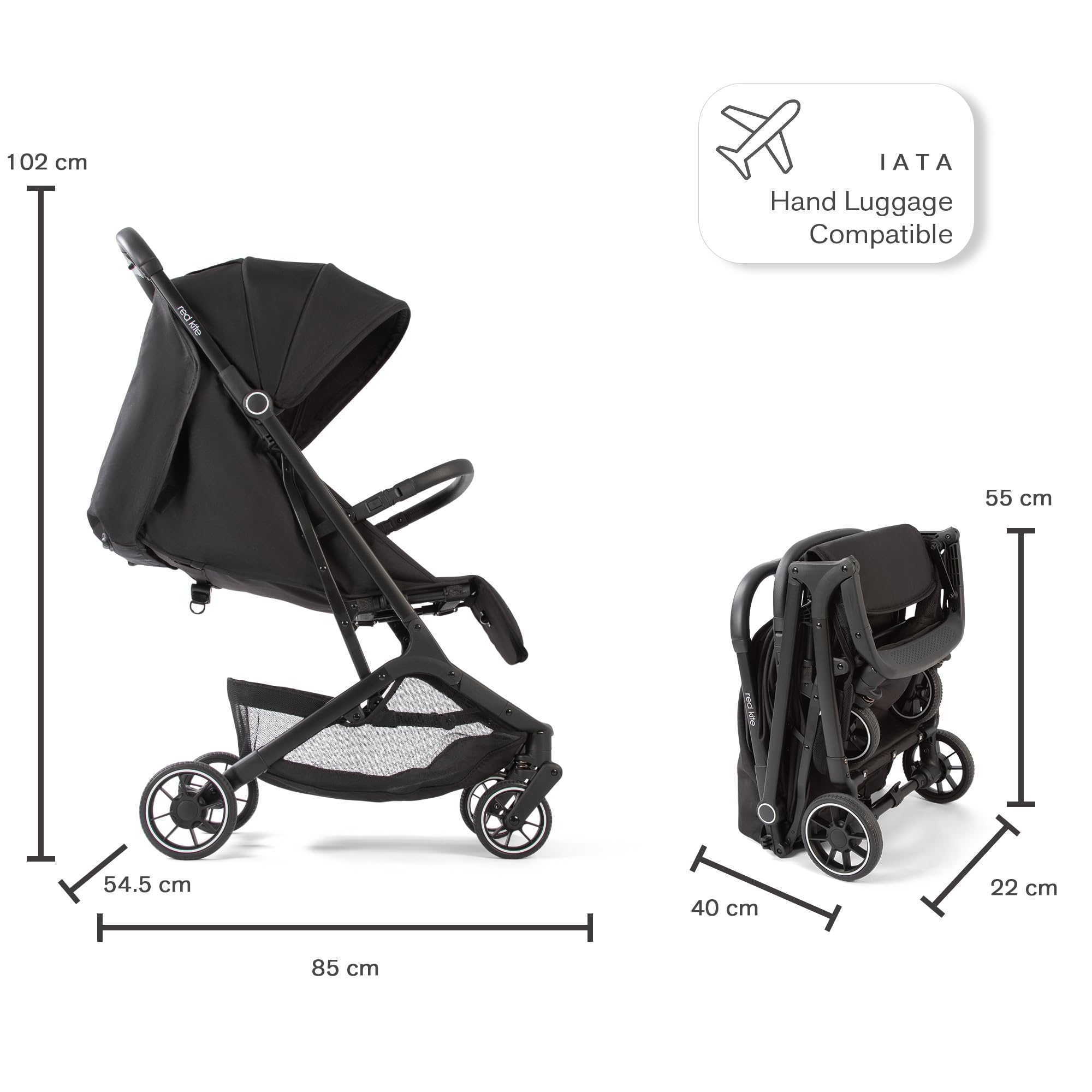 Red Kite Push Me Explor - Cochecito plegable ultracompacto, color negro