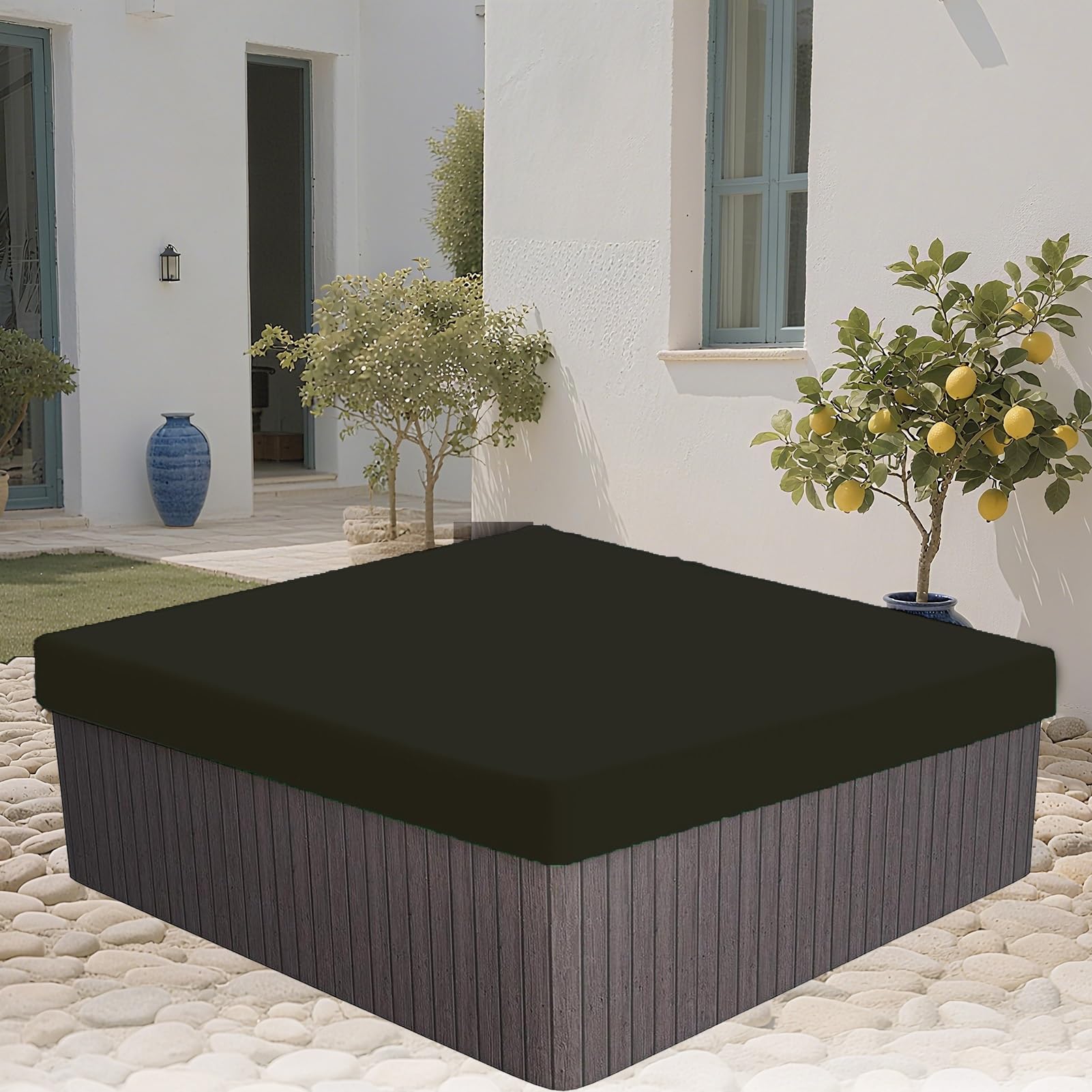 DLLDLGG Outdoor Waterproof Hot Tub Cover, Spa Covers Built for All Climates, 81-91 Inch Fit Square Patio Furniture, Portable Bathtub Pool Garden Stock Tank Protector(Black,81x12in)