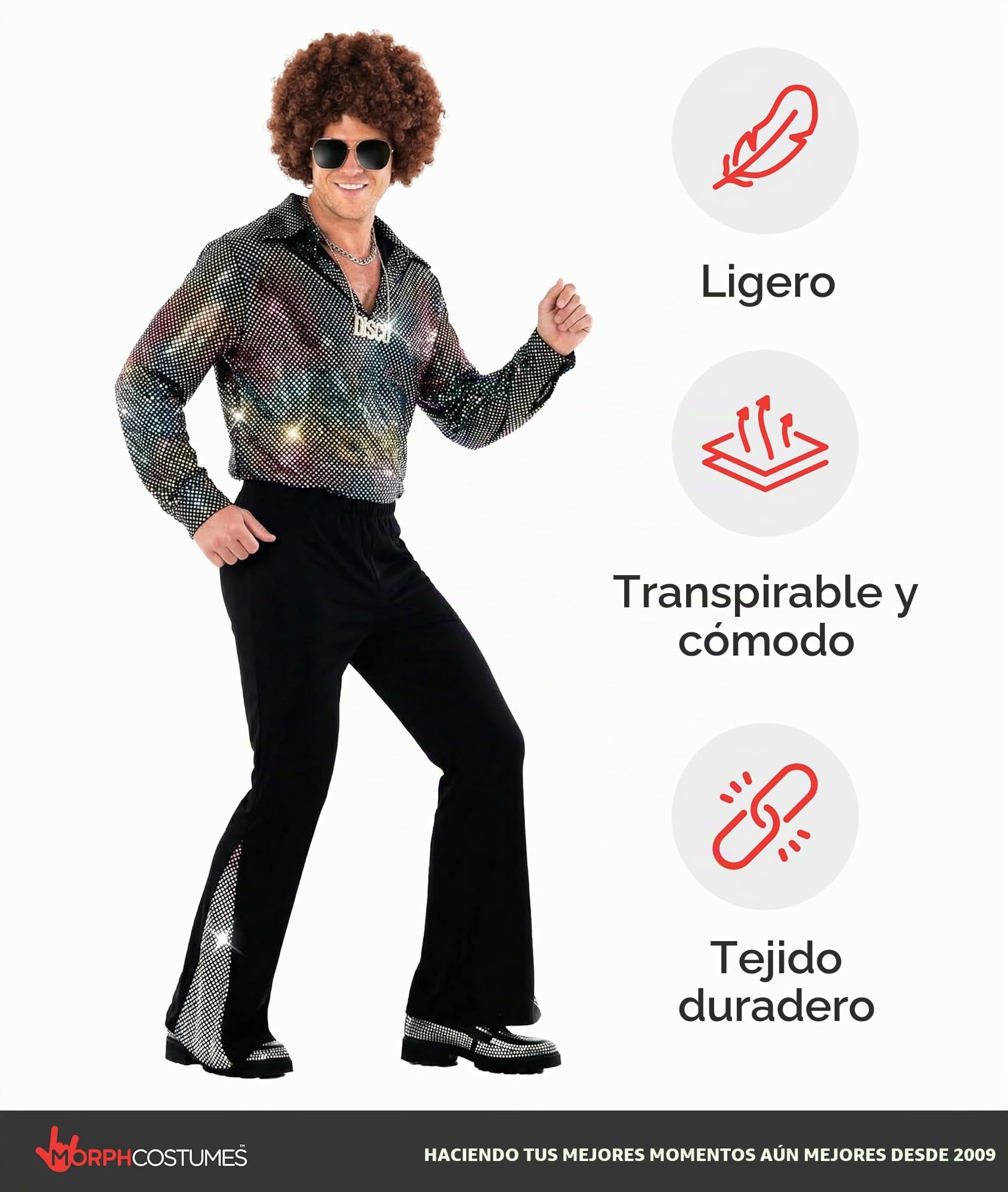 Morph Disfraz Disco Hombre Años 70, Disfraces para Carnaval y Halloween