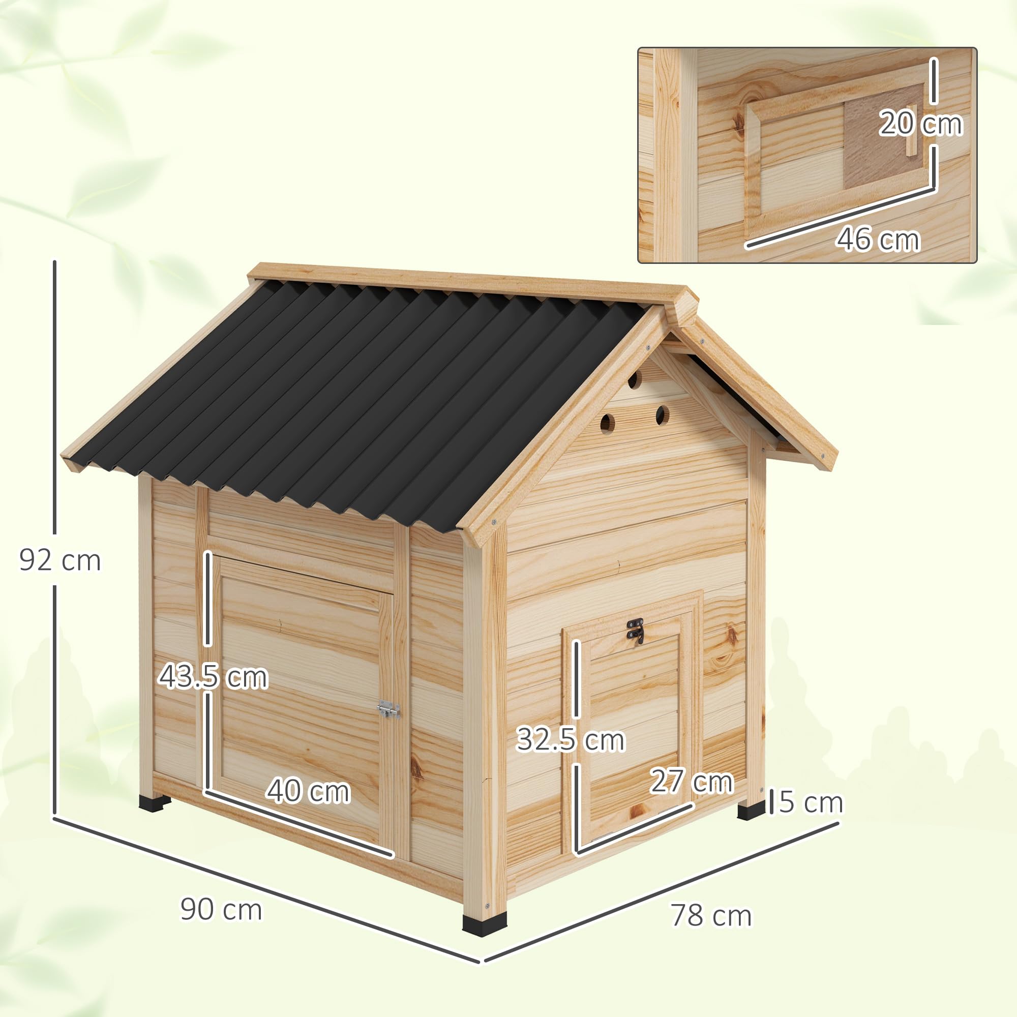 PawHut Casetta per Anatre da Esterno, Stia per Anatre con Rampa, Fondo Rimovibile, Tetto Spiovente e Fori di Ventilazione, 78x90x92 cm, Legno