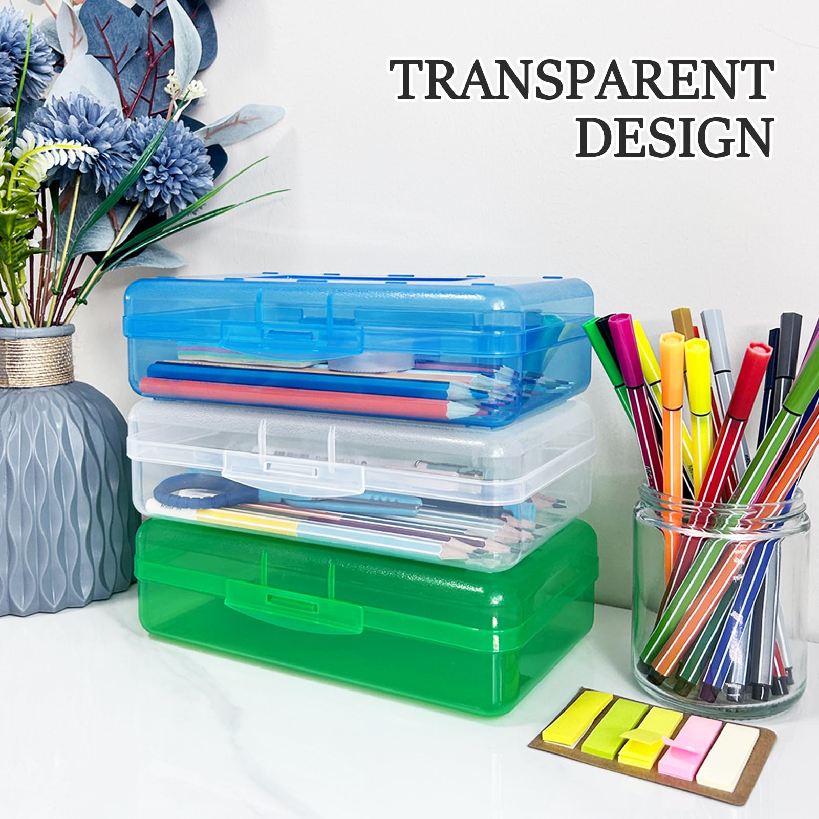 Fainne 24 Pack Plastic Pencil Cases Bulk - Frosted Snap Closure Pen Boxes For School & Office (Pink) - View #8