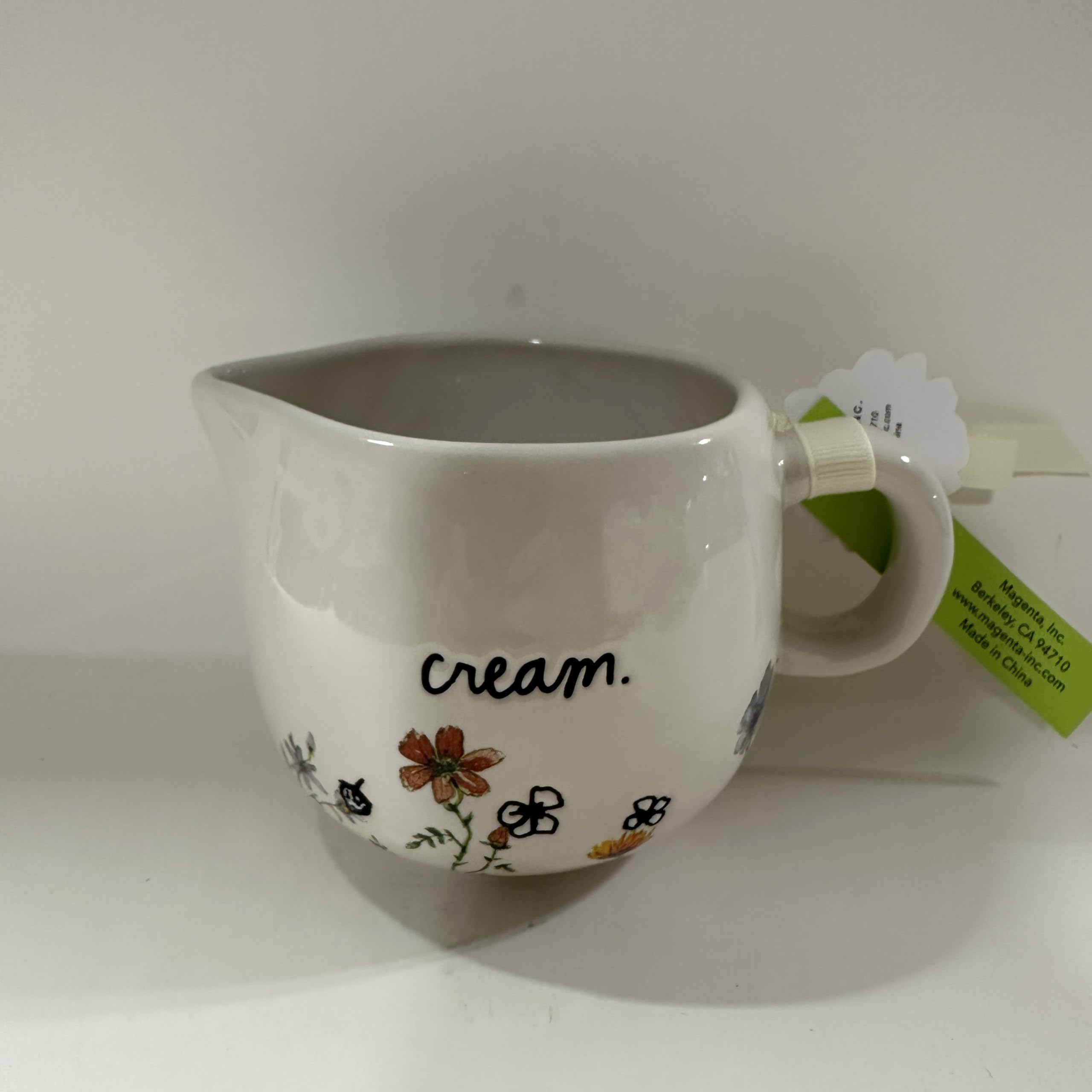 Rae -CREAM Cream Pot - Creamer Allside White with Floral Figures *KITCHENWARE*- Dunn By Magenta