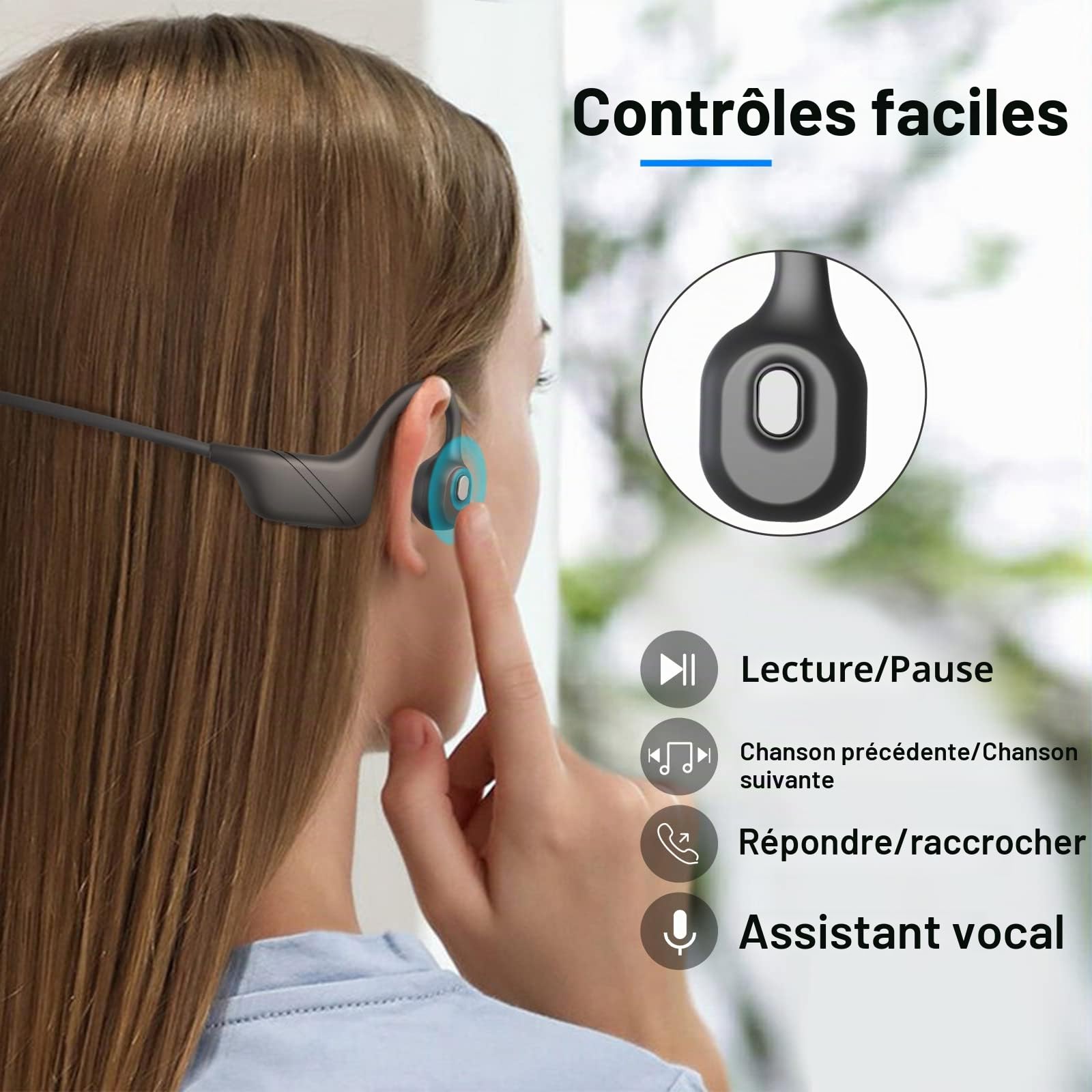 MONODEAL Casque à Conduction osseuse avec Micro, écouteurs Bluetooth 5.3 à Oreille Ouverte avec Microphone à flèche antibruit pour Le Travail, la Conduite, Le Bureau à Domicile