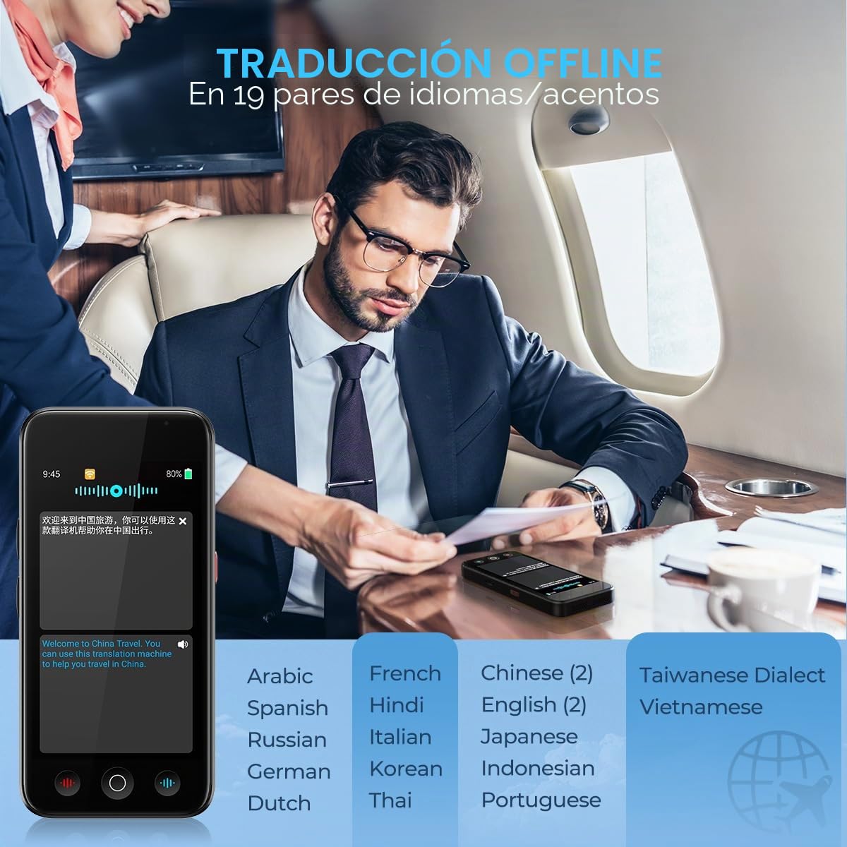 kentfaith Dispositivo Traductor de Voz Portátil, 144 Idiomas Online&Offline, Pantalla 5” Táctil, Cámara 8MP, ChatGPT Integrado, Traductor Bidireccional Instantáneo para Viajes/Negocios/Estudio -128G