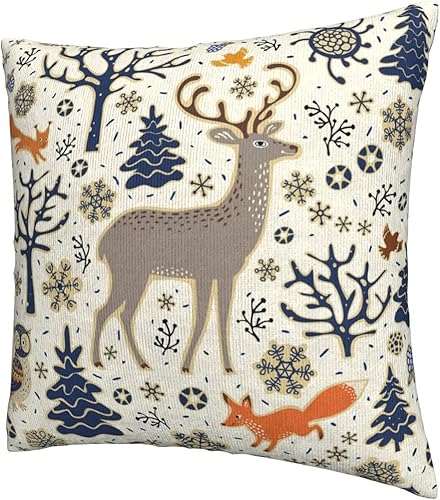 Miniatura 3 de Juego de 2 fundas de almohada con diseño de ciervos y bosques de invierno, diseño de búho, zorro, ardilla, pájaros, árboles y copos de nieve,