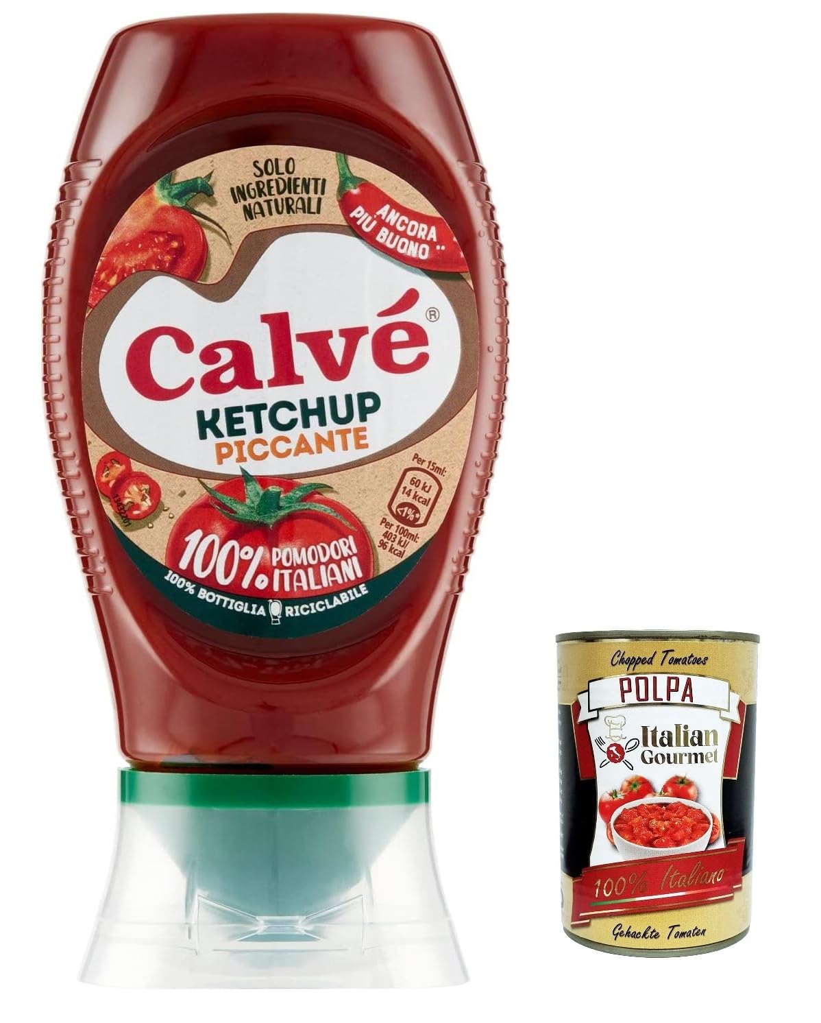 3 x Calvé Ketchup Piccante Top Down da 250 ml salsa de tomate picante + Polpa Italian Gourmet 400 g