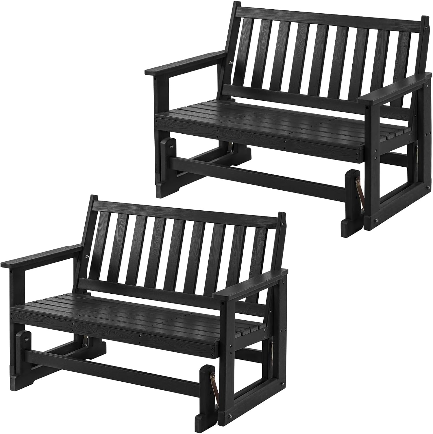 Furnimart Patio Glider Set of 2, All-Weather HDPE Outdoor Loveseat with High Backrest & Smooth Gliding Motion, Heavy Duty Glider Bench for Backyard, Garden, Porch, Black