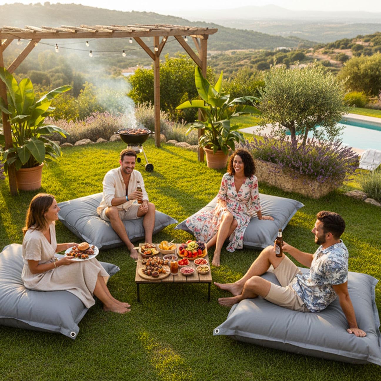 LiveDeco - Pouf Esterno, Outdoor, Giardino, Terrazza, Grigio BiG52 IRON RAW