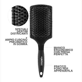 Elchim - Paddle Brush with Pneumatic Rubber Cushion and Ergonomic Handle Lightweight Detangling and Styling Brush