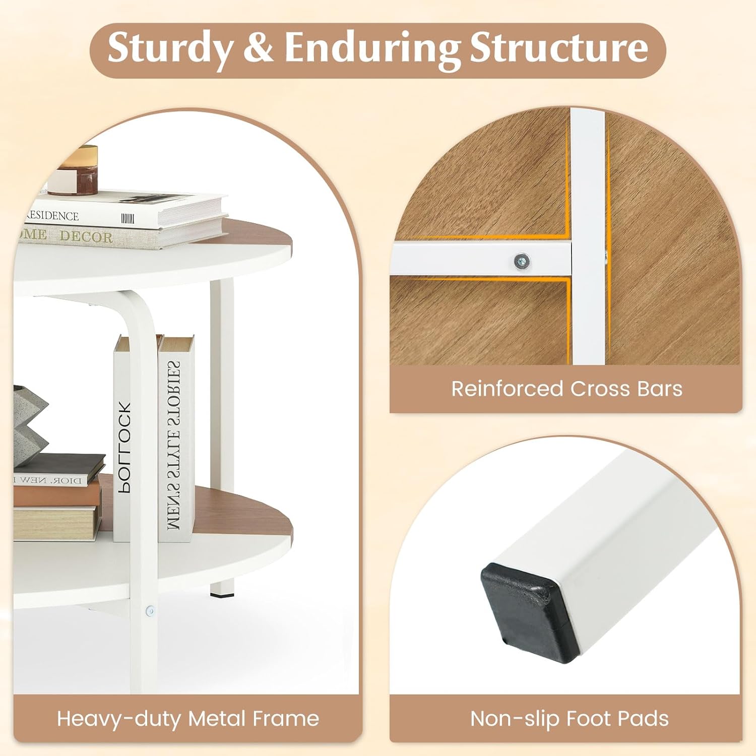 Giantex Round Coffee Table, 2-Tier Center Table with Open Storage Shelf, Cocktail Accent Table with Heavy Duty Metal, Modern Living Room Tables for Small Spaces (White & Natural)
