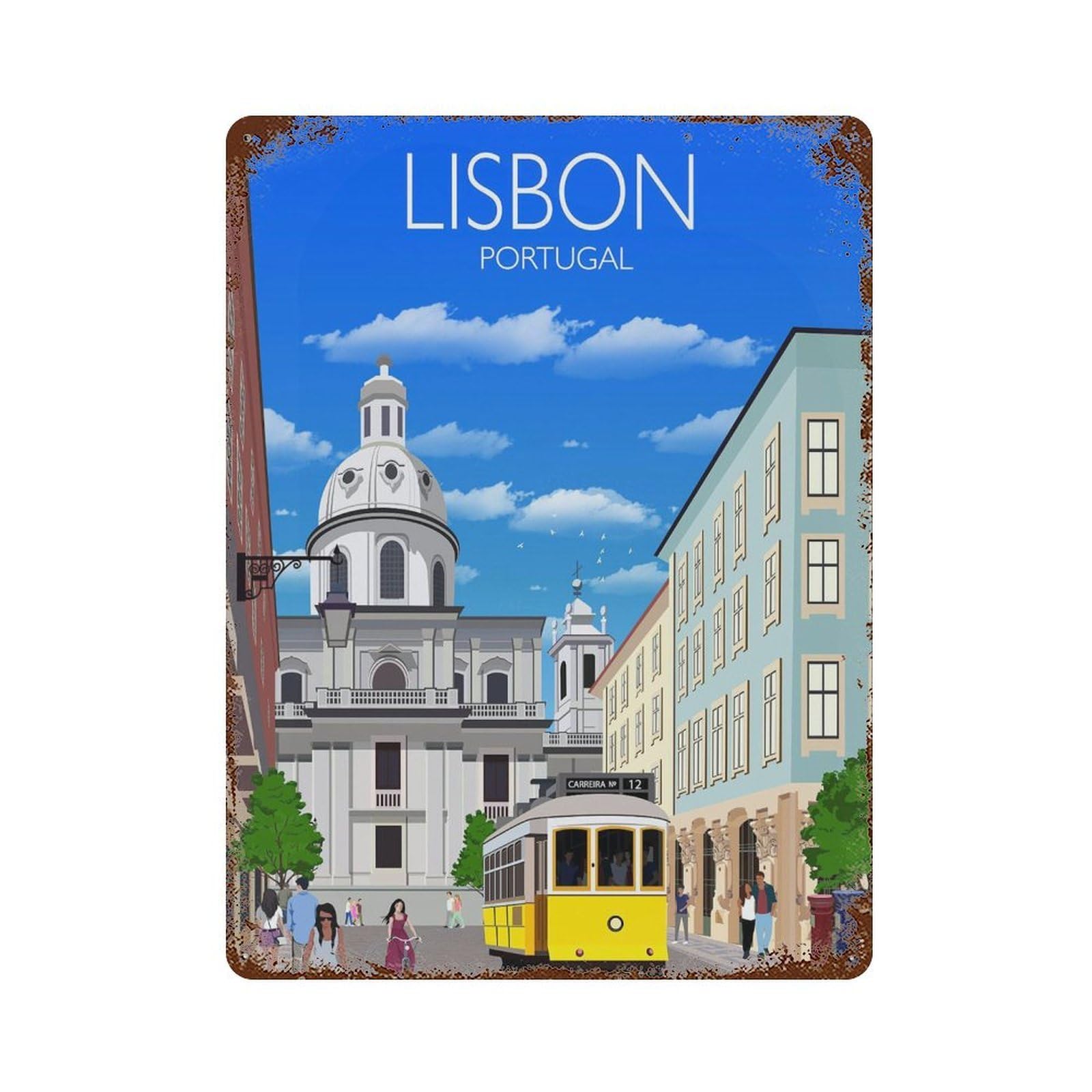 xiaoxiaoshen Travel of Lisbon Portugal Cityscape Wall Decor Art Metal Tin Poster Modern Home Decor Art Home Bar Shop Decorations Vintage Sign 40x30cm