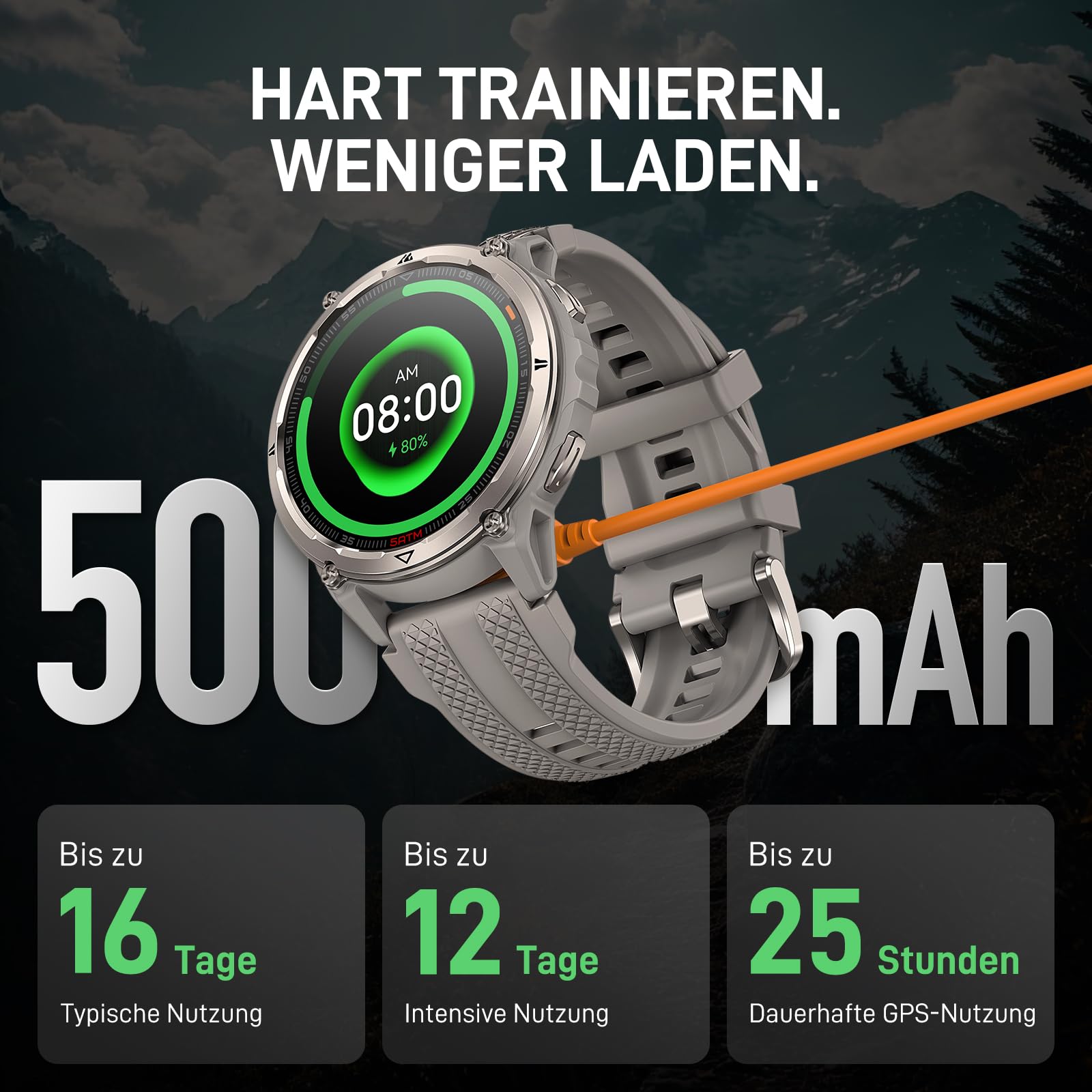 KOSPET ORB 2 GPS Smartwatch Herren Damen 1,43" AMOLED, 5 ATM & IP69 | 16 Tage Akku, 170+ Sportmodi, Gesundheitsfunktionen, LED-Taschenlampe & Walkie-Talkie, Militär Smart Watch für Android/iPhone
