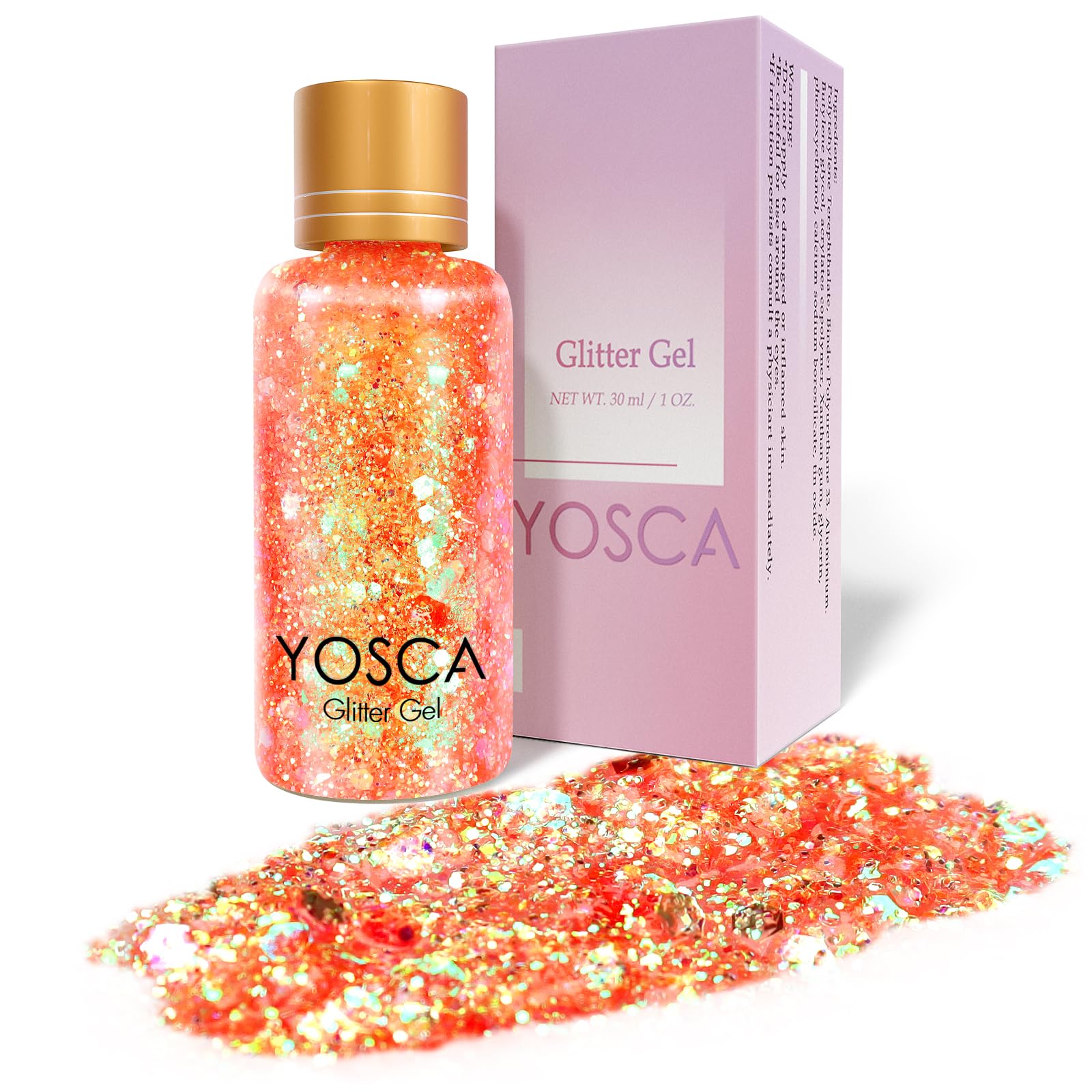 YoscaBody Glitter Gel, 30ML Sparkle Mermaid Face Glitter, Cosmetic Grade Hair Chunky Glitter Lotion for Concert Dating Party Fairy Theme Makeup Valentines Rave Accessories - Morning Pink