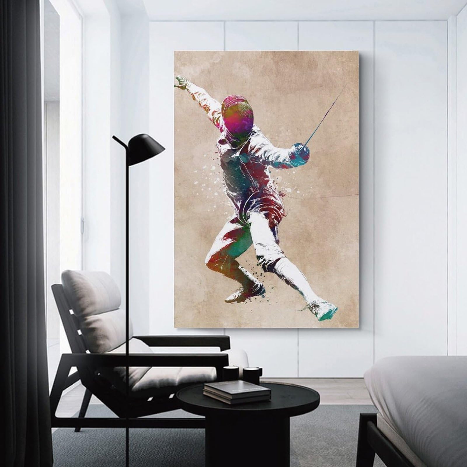 Junmoney Fencing Watercolor Art Canvas Wall Art, 20x30inch(50x75cm), for Entrance Walls, Hall Decor Or Foyers, Wall Decor to Refresh Empty Corners