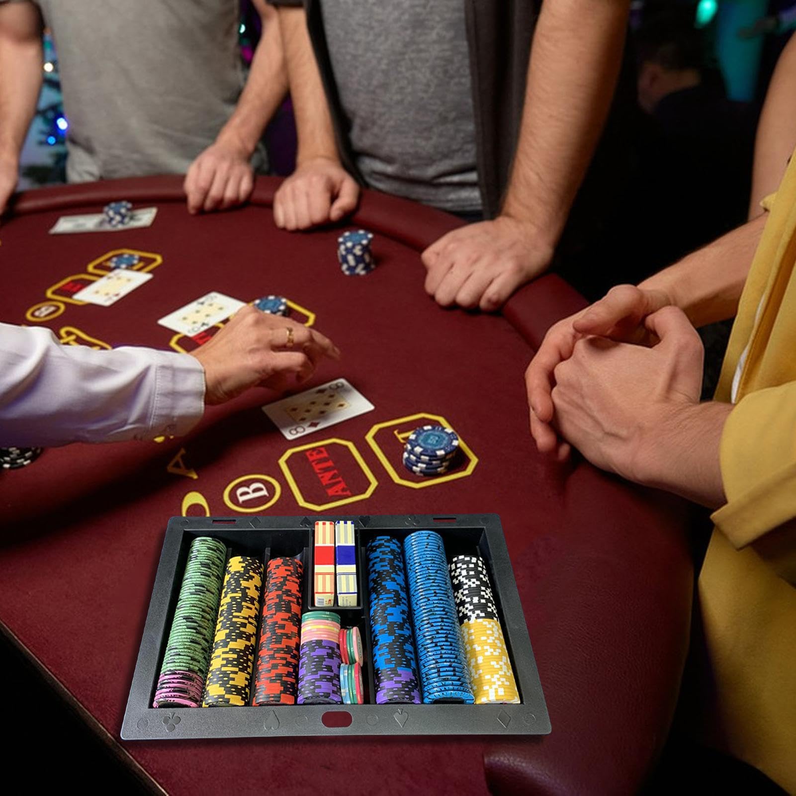 Boîte à jetons de poker | Présentoir de jetons de poker – Support de jetons de poker Casino Poker Table de croupier Plateau de jetons
