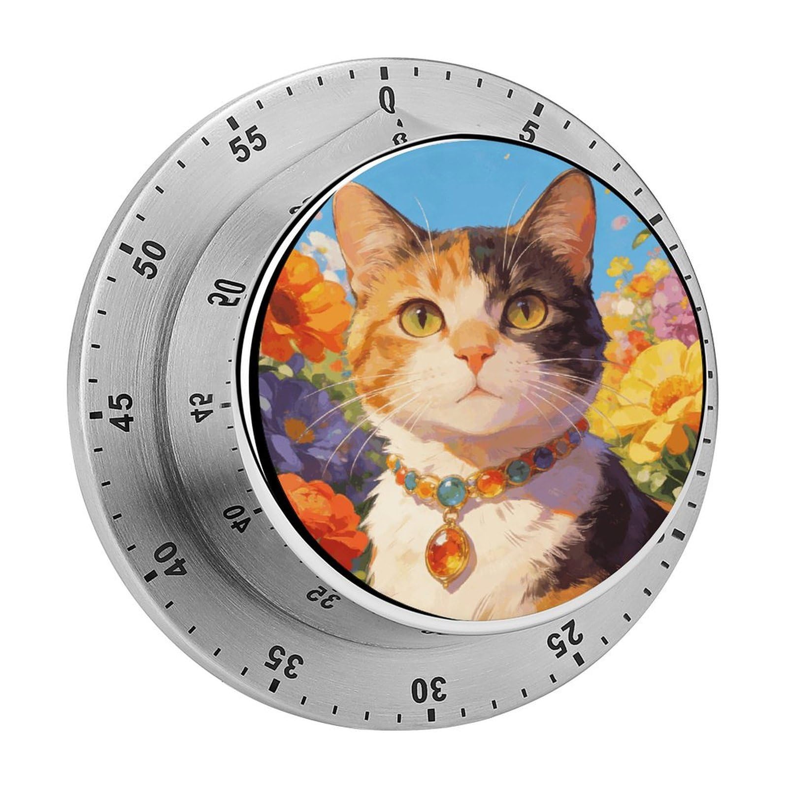 Cat Pattern Kitchen Timer for Cooking Chef Cooking Magnetic Timer Loud Alarm Mechanical Desk Stainless Countdown Reminder