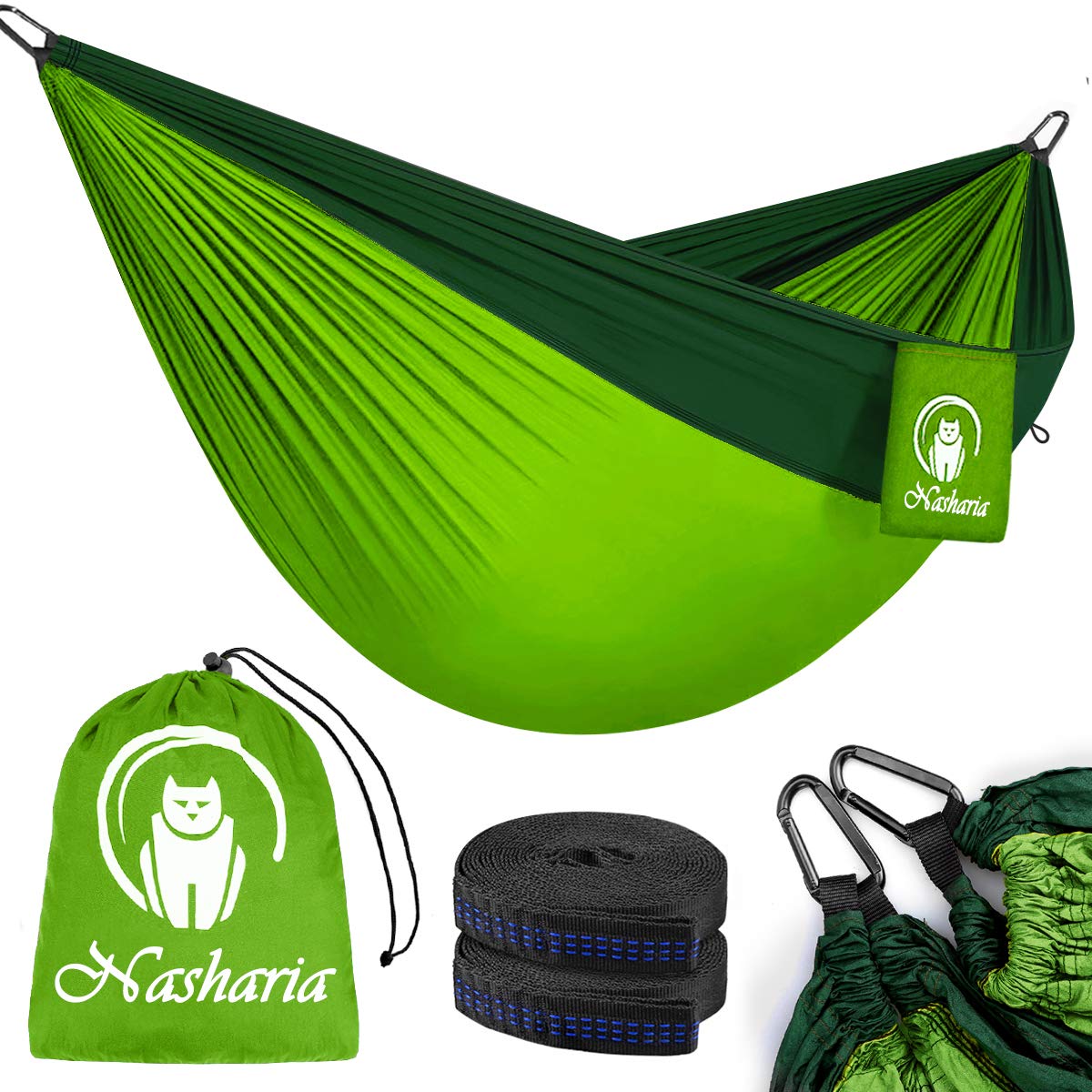 Nasharia Outdoor Camping Hammock, Suitable for Outdoor Hiking, Holds 300 kg and Breathable Material, Ultra Light Camping Hammock, Safe and Waterproof, with Bag and Carabiner Garden